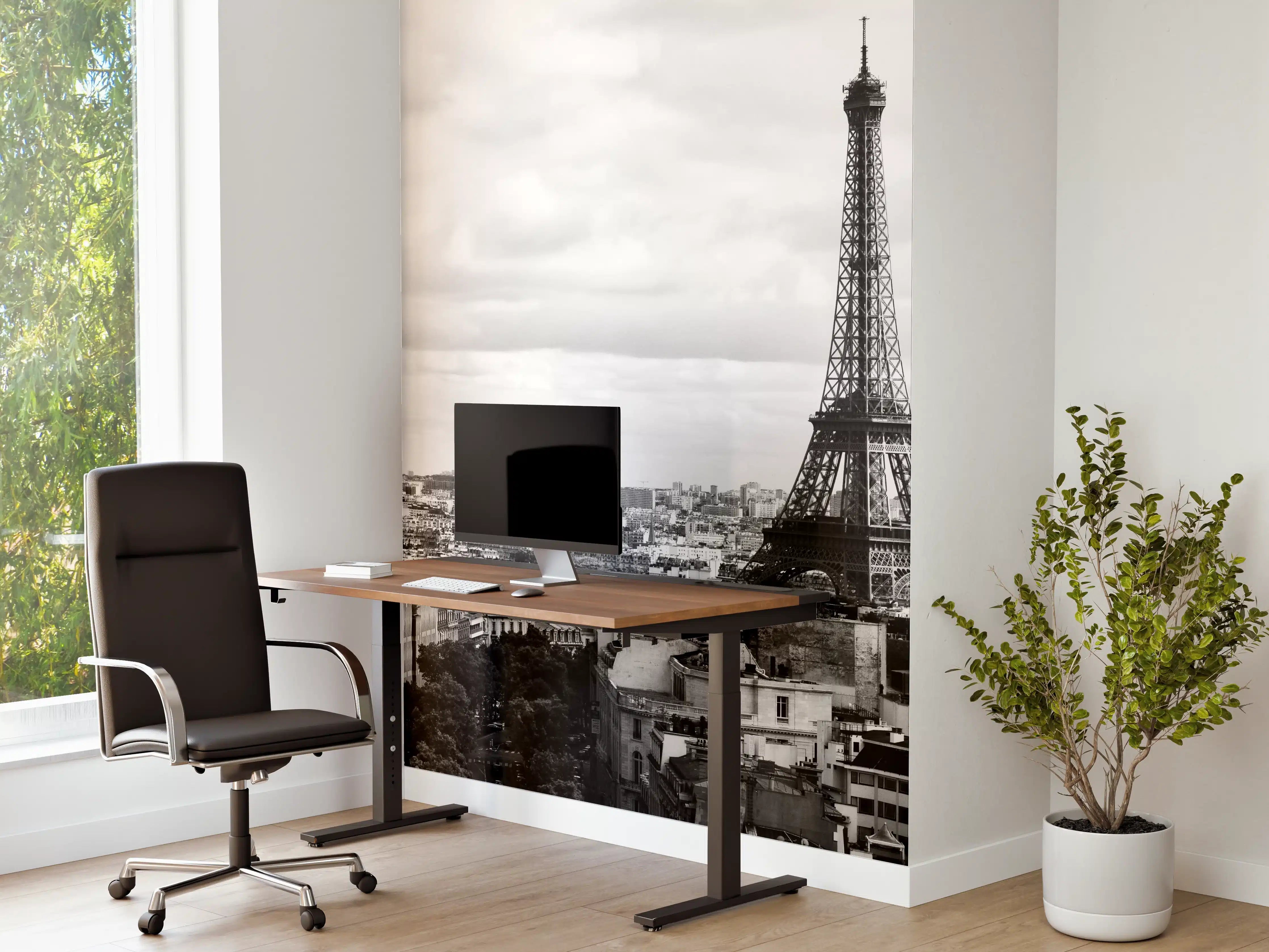 Büro Wandgestaltung - Schwarz-Weiß-Blick auf den Eiffelturm in Paris