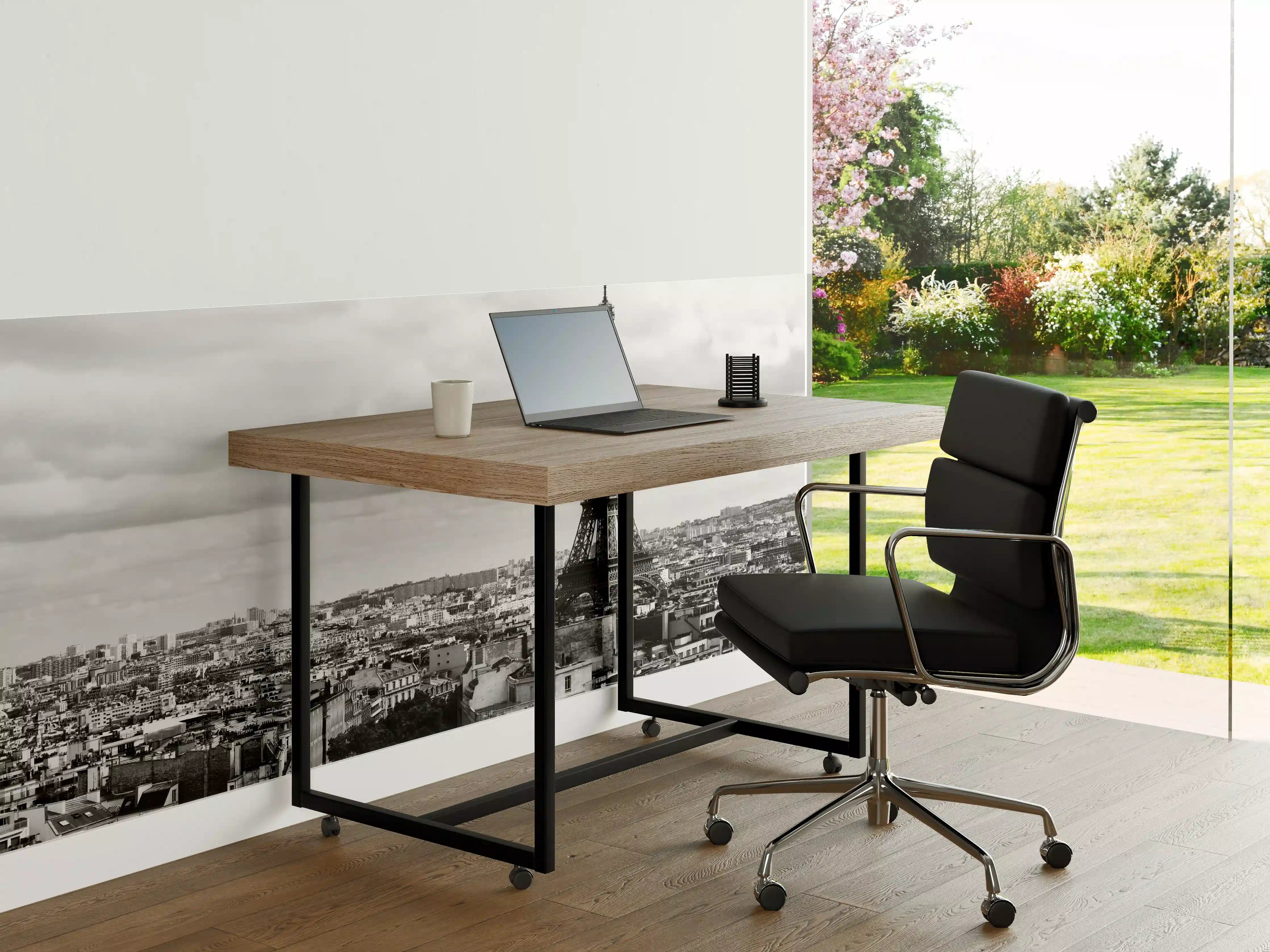 Büro Wandgestaltung - Schwarz-Weiß-Blick auf den Eiffelturm in Paris