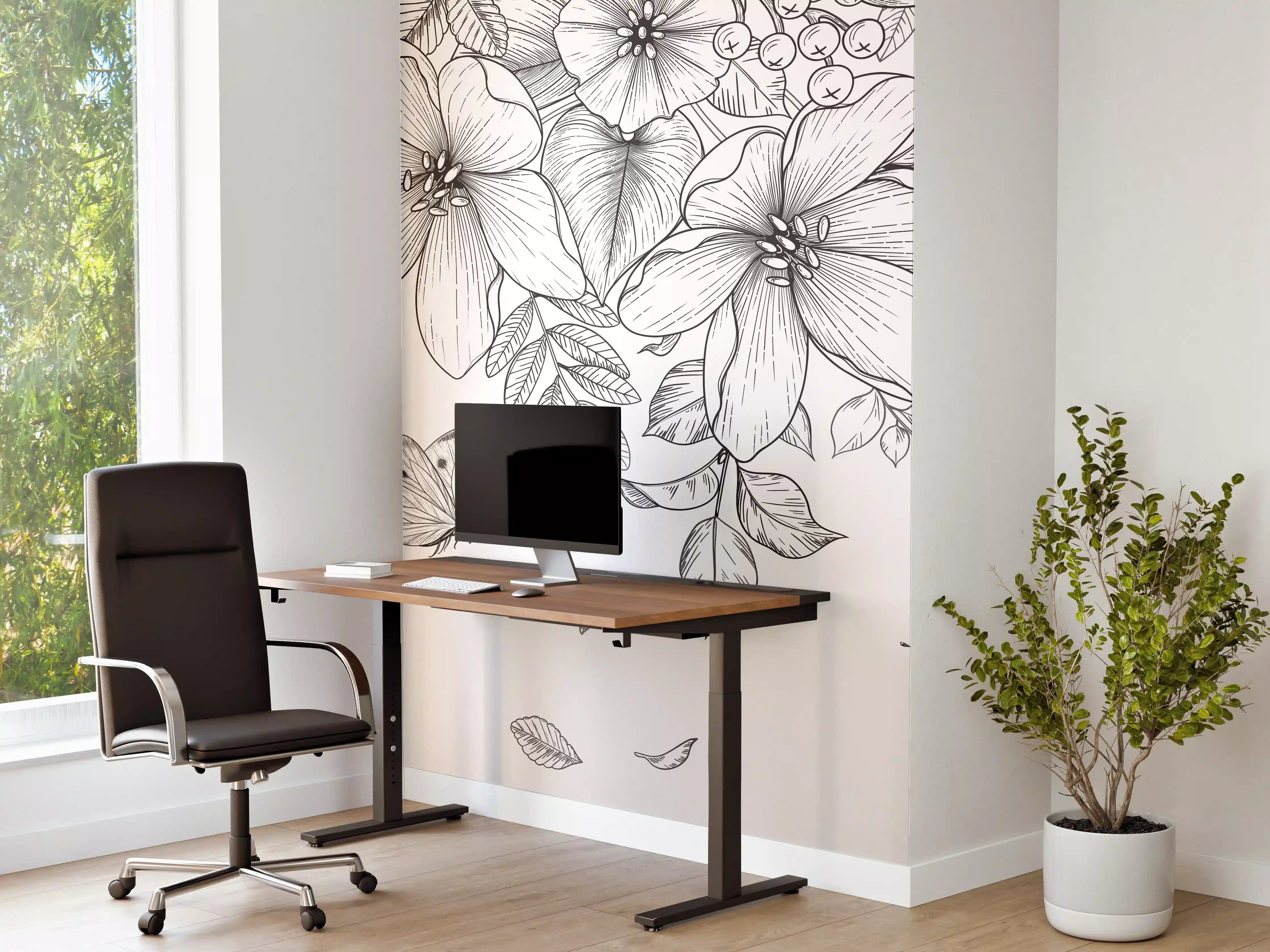 Büro Wandgestaltung - Schwarz-Weiß Floralzeichnung