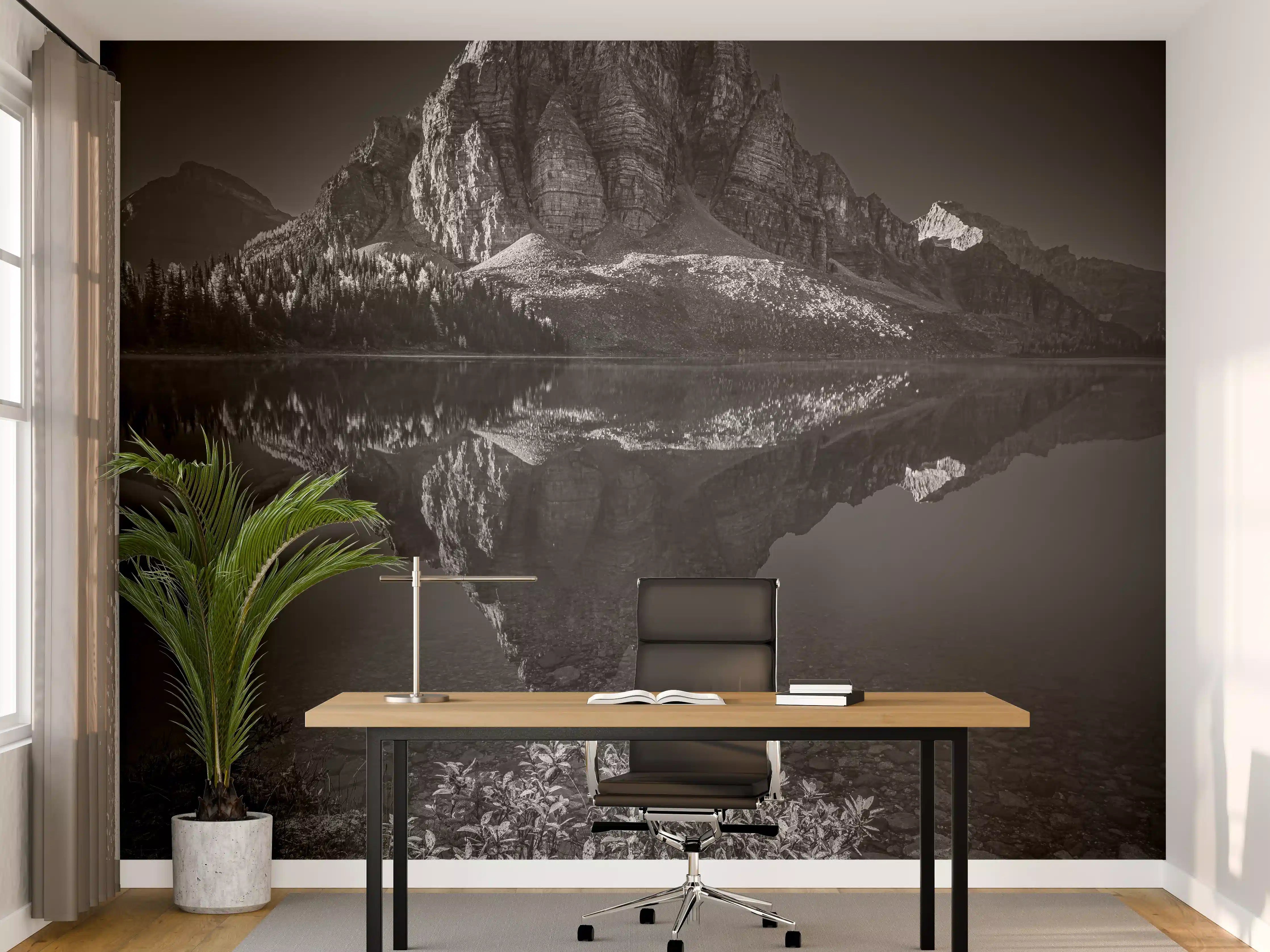 Büro Wandgestaltung - Schwarz-Weiß Gebirgsreflexion