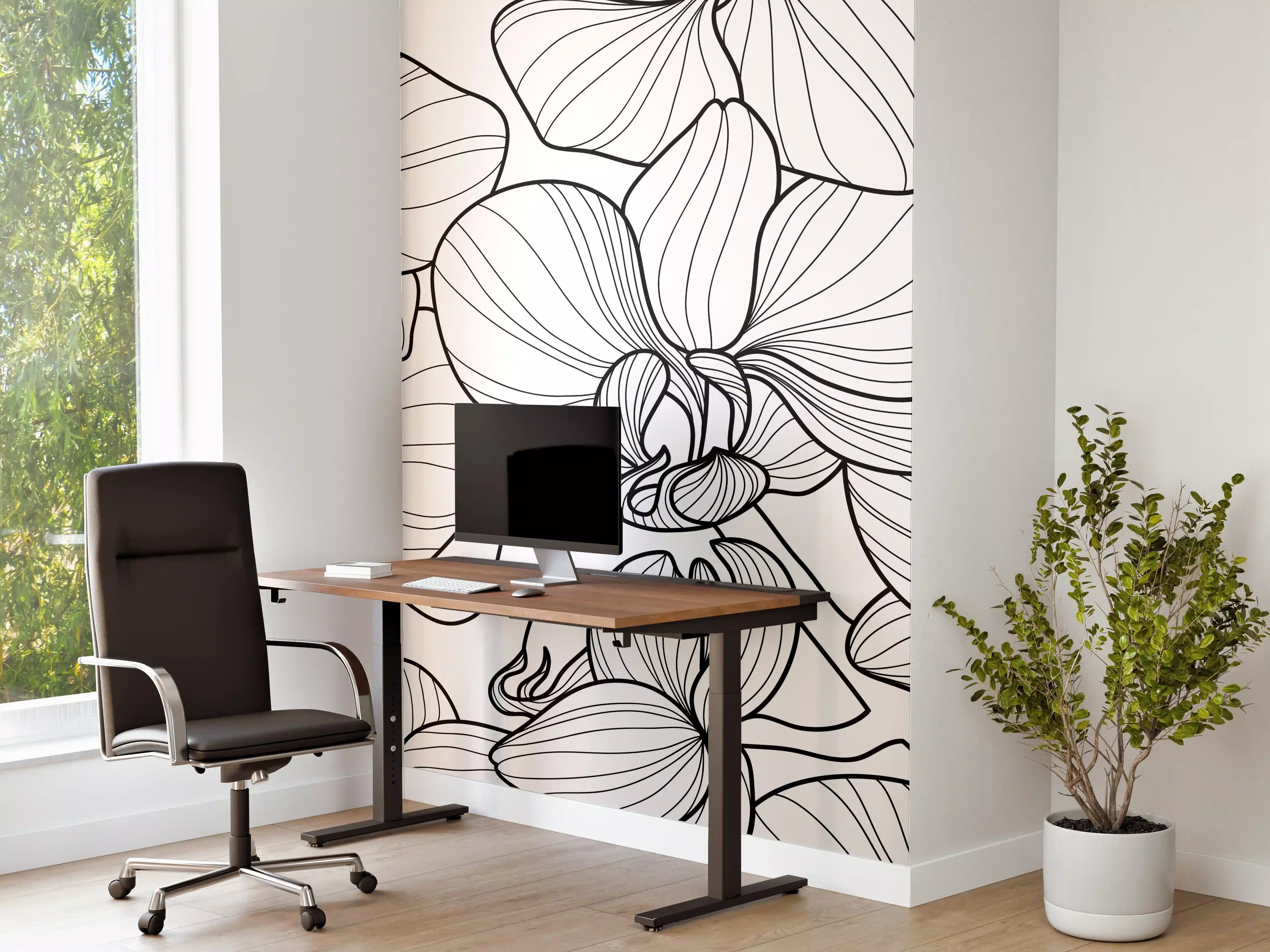 Büro Wandgestaltung - Schwarz-Weiß Orchideenzeichnung