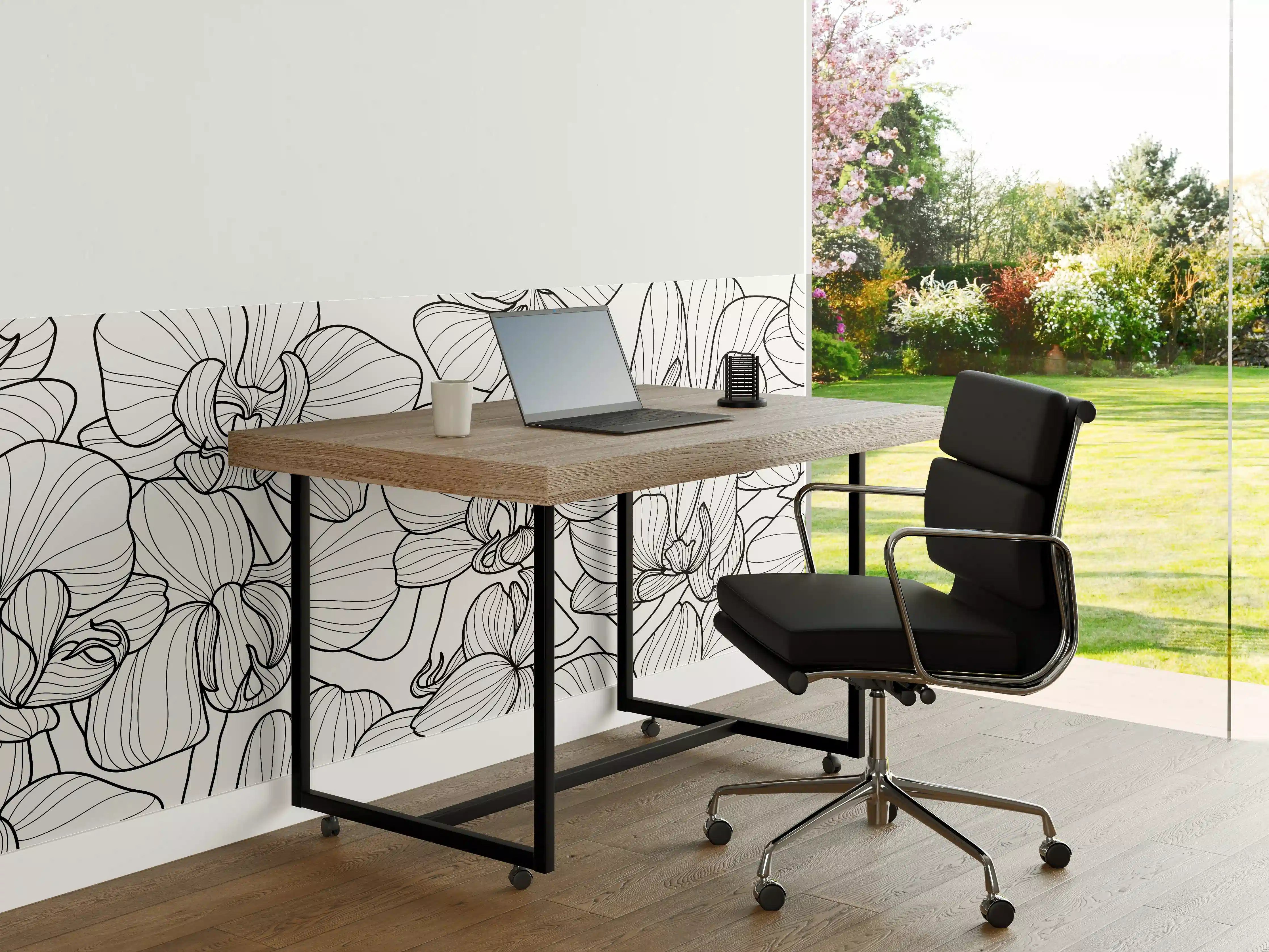Büro Wandgestaltung - Schwarz-Weiß Orchideenzeichnung