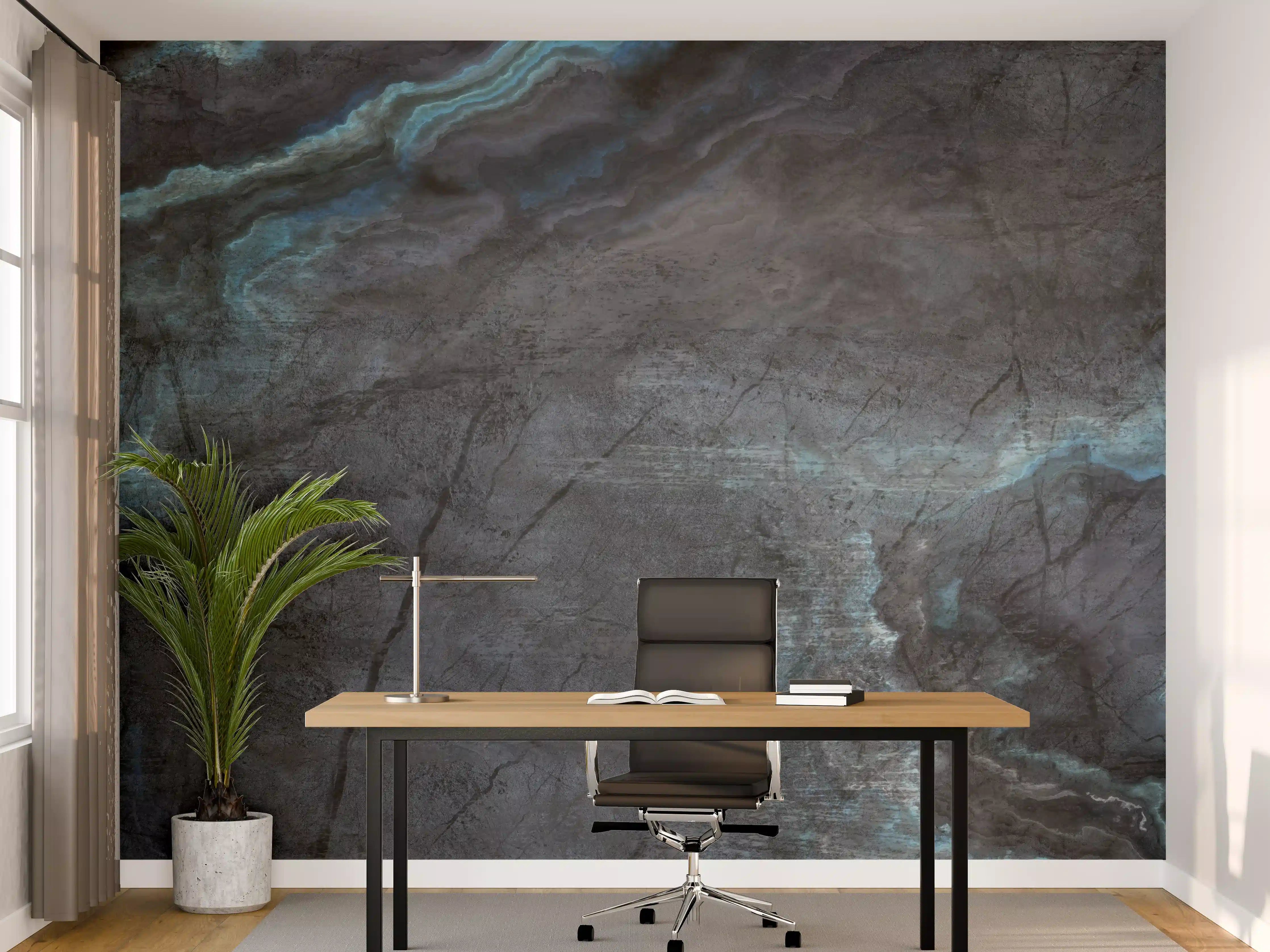 Büro Wandgestaltung - Schwarz-blauer Steinhintergrund