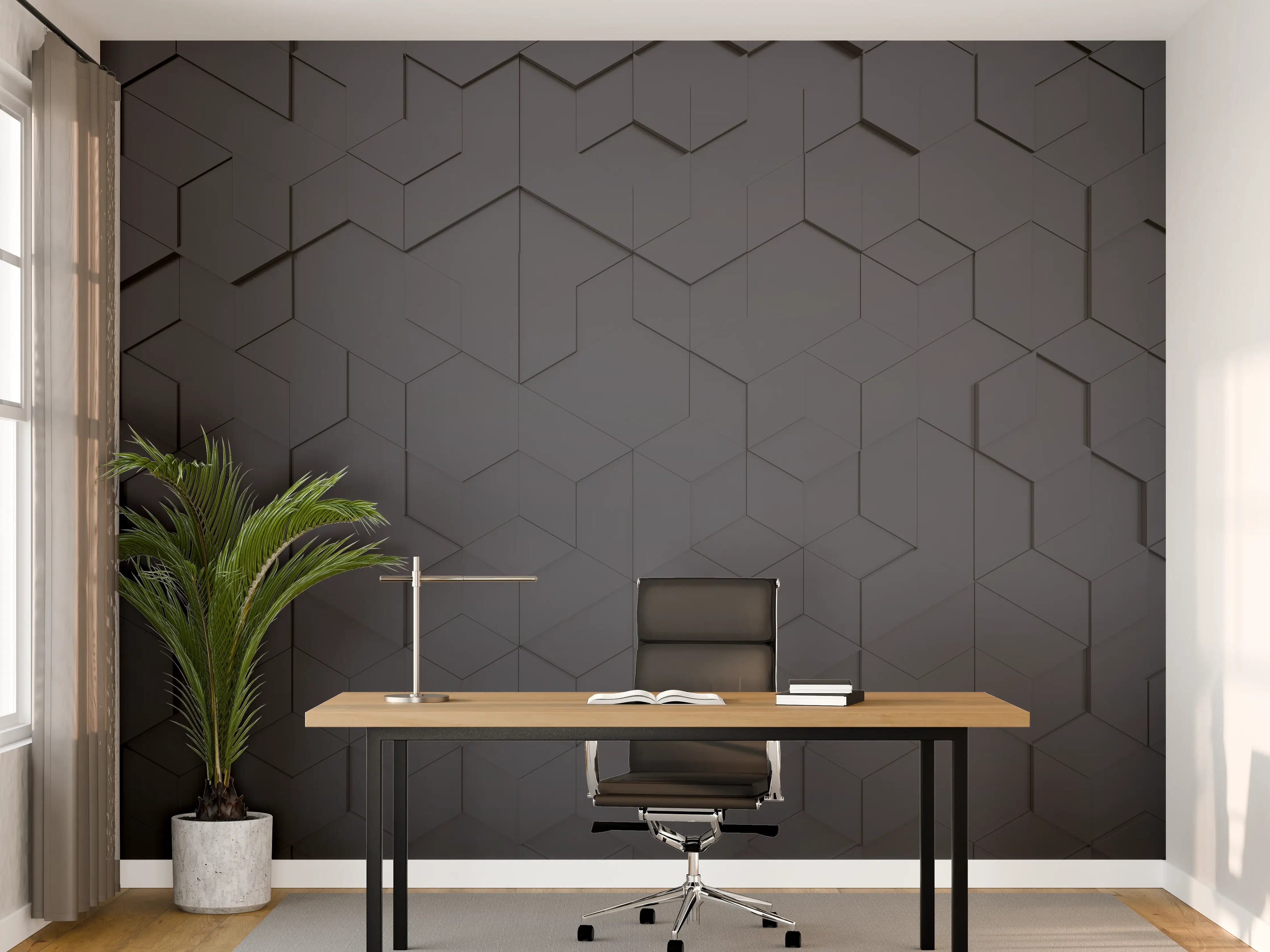 Büro Wandgestaltung - Schwarze Hexagon-Tech-Struktur