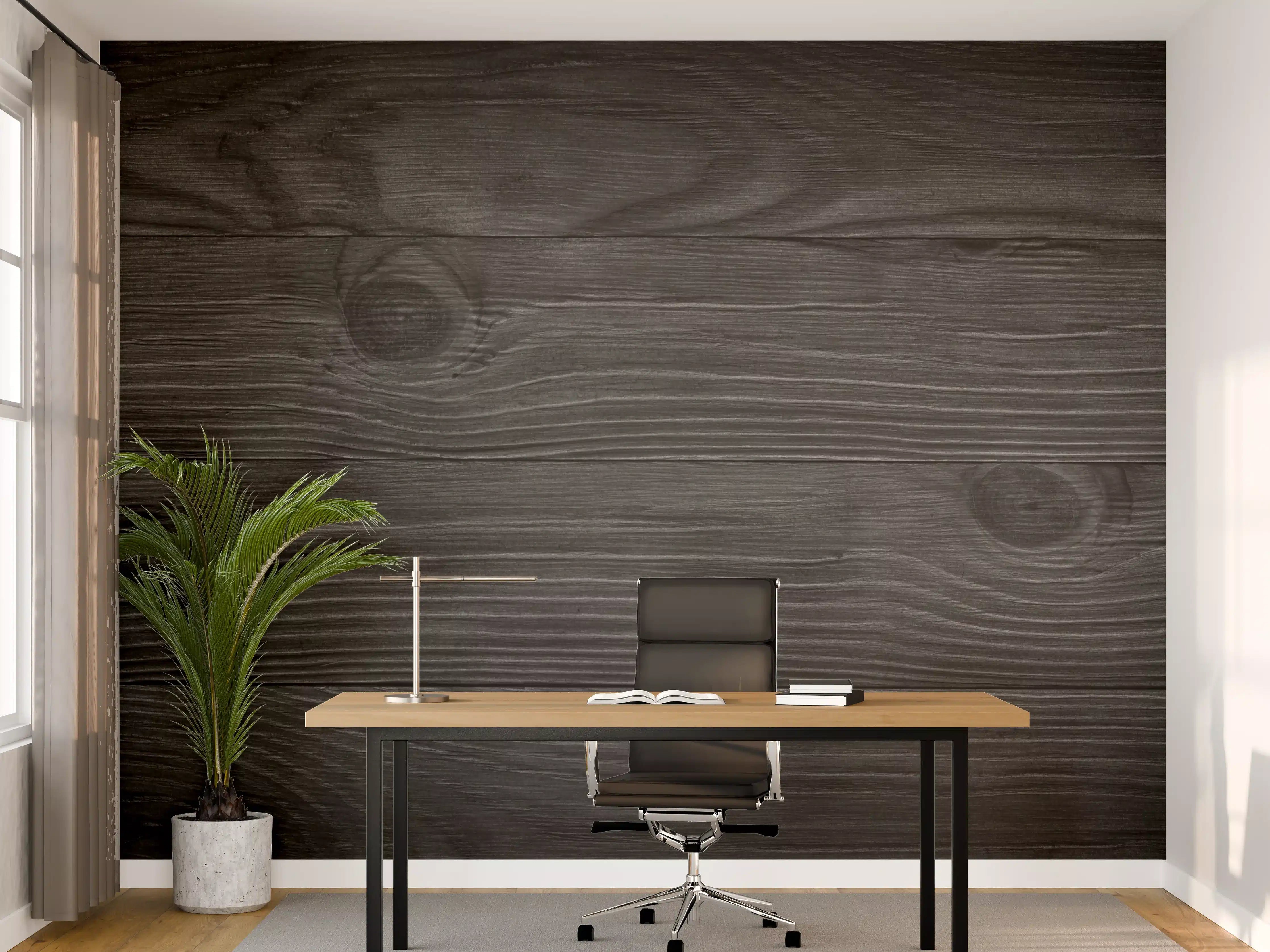 Büro Wandgestaltung - Schwarze Holzbahn mit raffinierten Maserungen