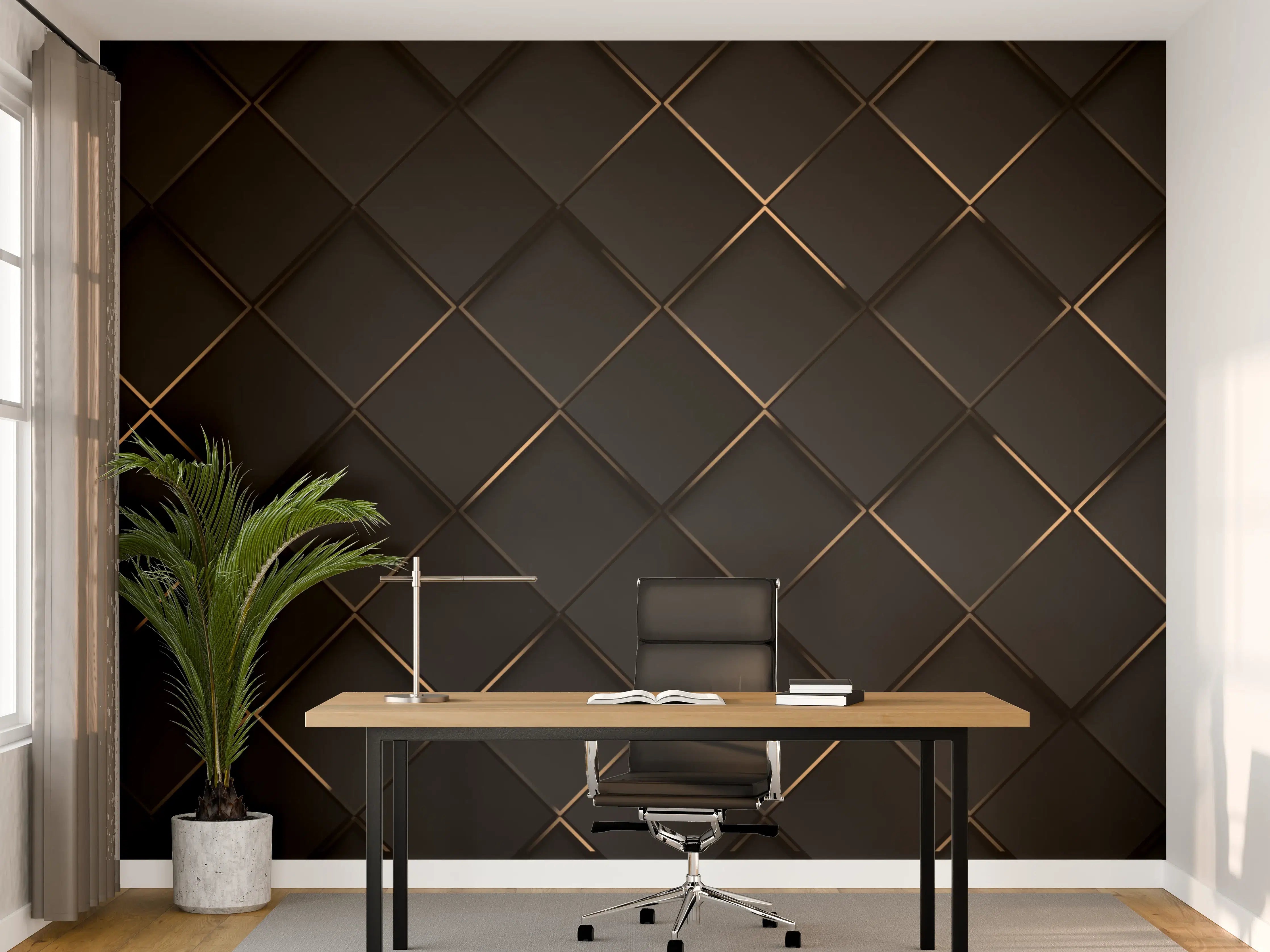 Büro Wandgestaltung - Schwarze Strukturierte Wand mit Goldakzenten