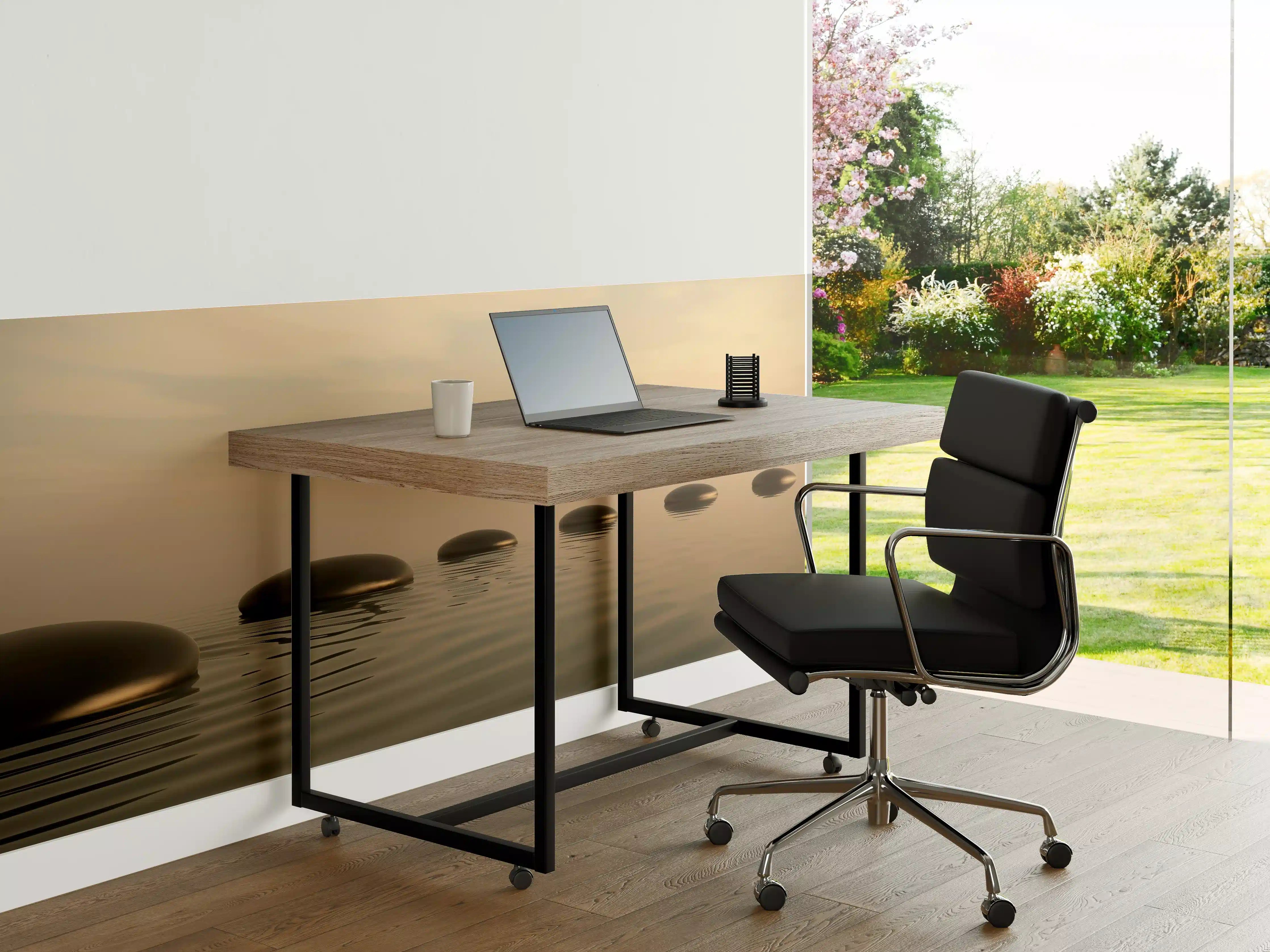 Büro Wandgestaltung - Schwarze Zen-Steine auf ruhigem Beige