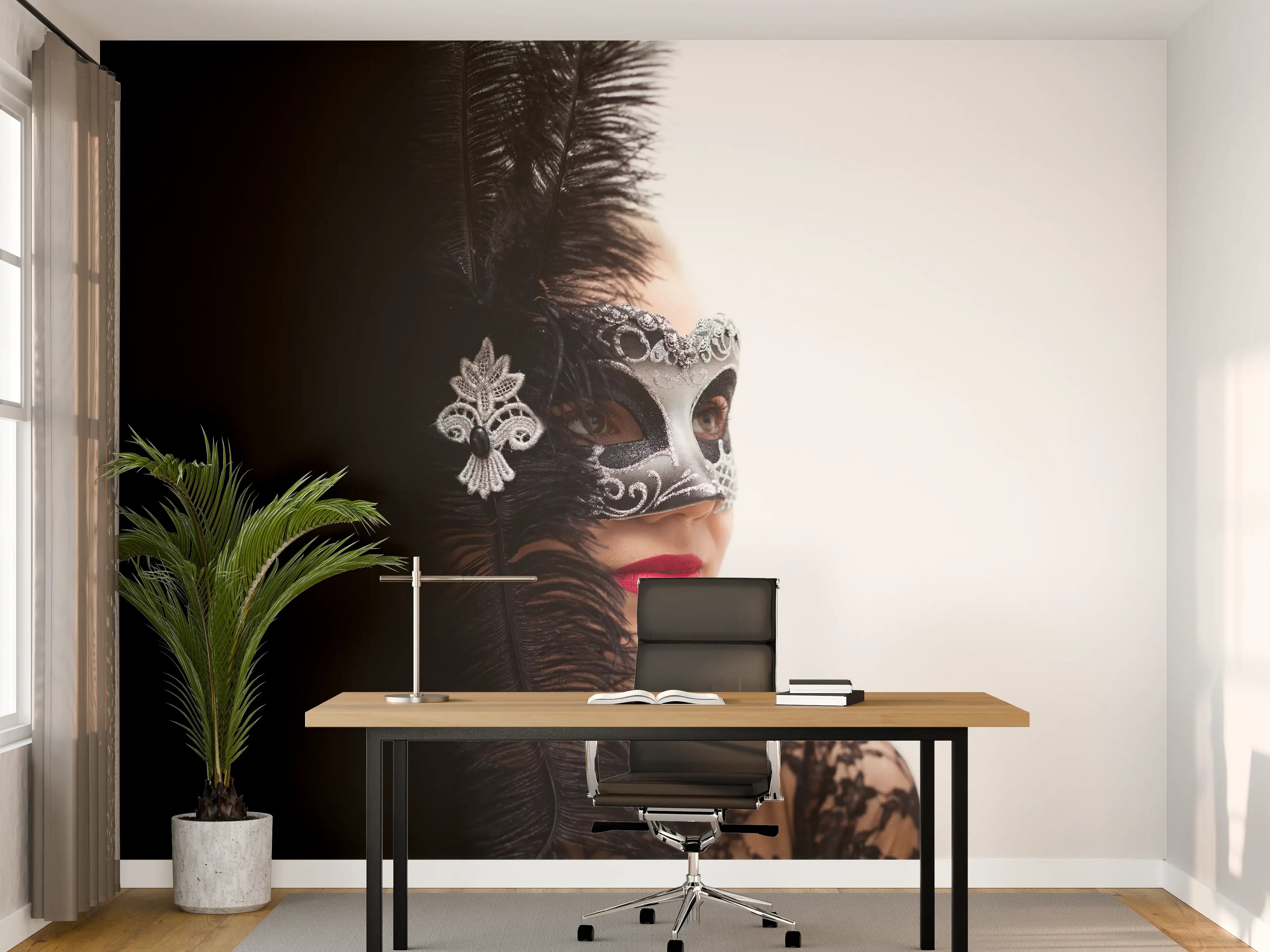 Büro Wandgestaltung - Schwarzer Schwan Frau mit Maske