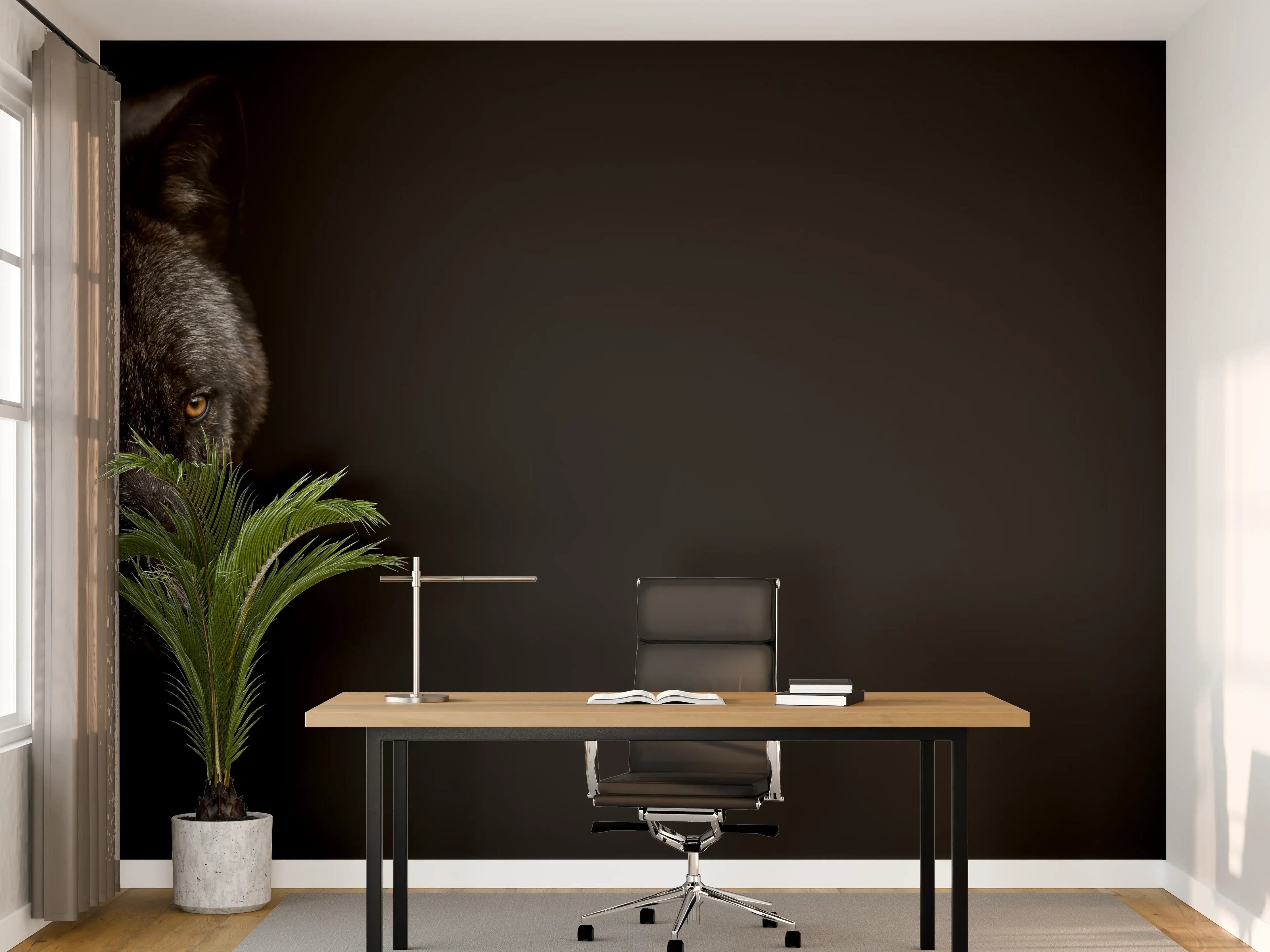 Büro Wandgestaltung - Schwarzer Wolf auf schwarzem Hintergrund