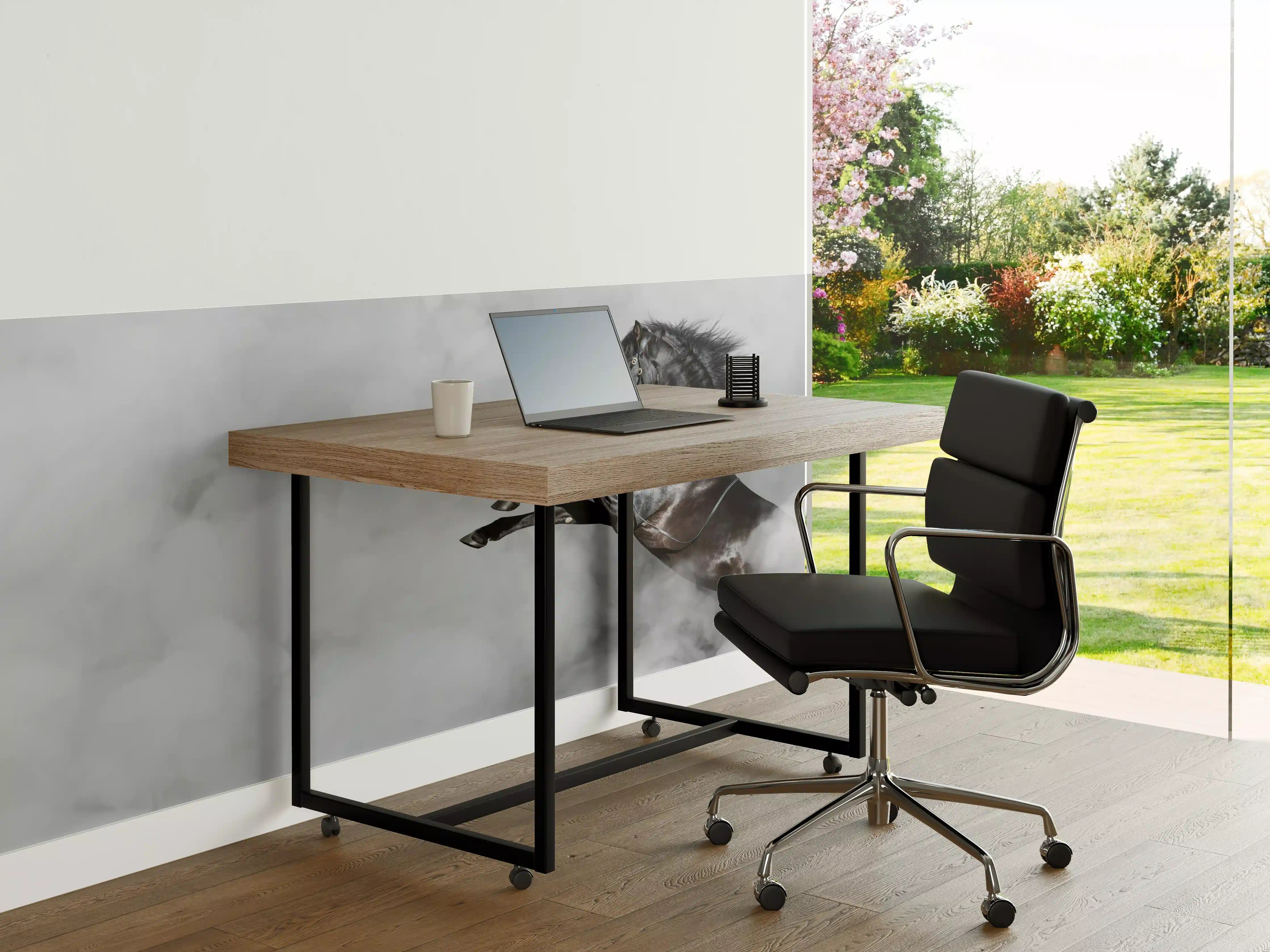 Büro Wandgestaltung - Schwarzes Pferd im Nebel Kunstbild