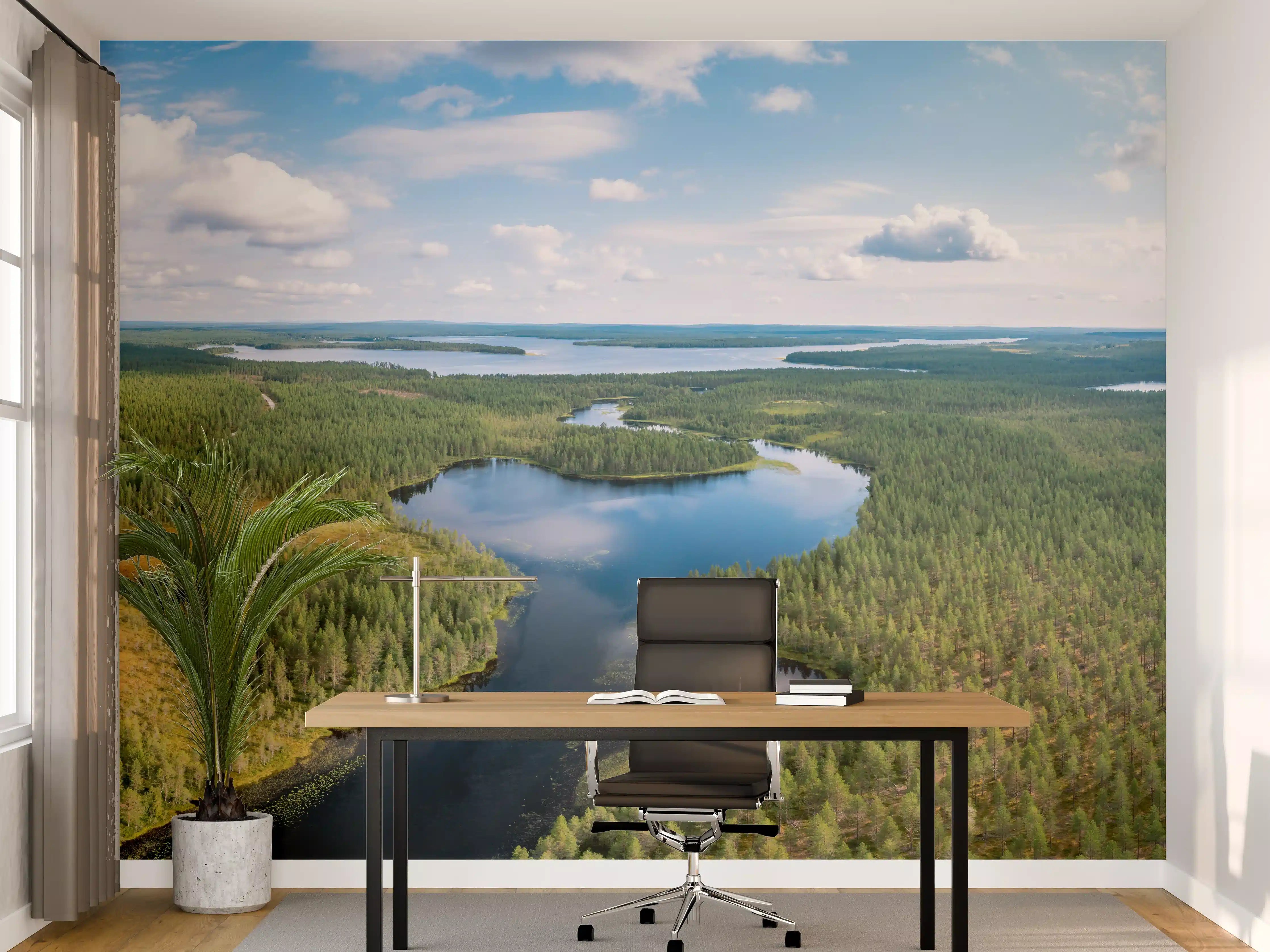 Büro Wandgestaltung - Schwedische Seenlandschaft Luftaufnahme