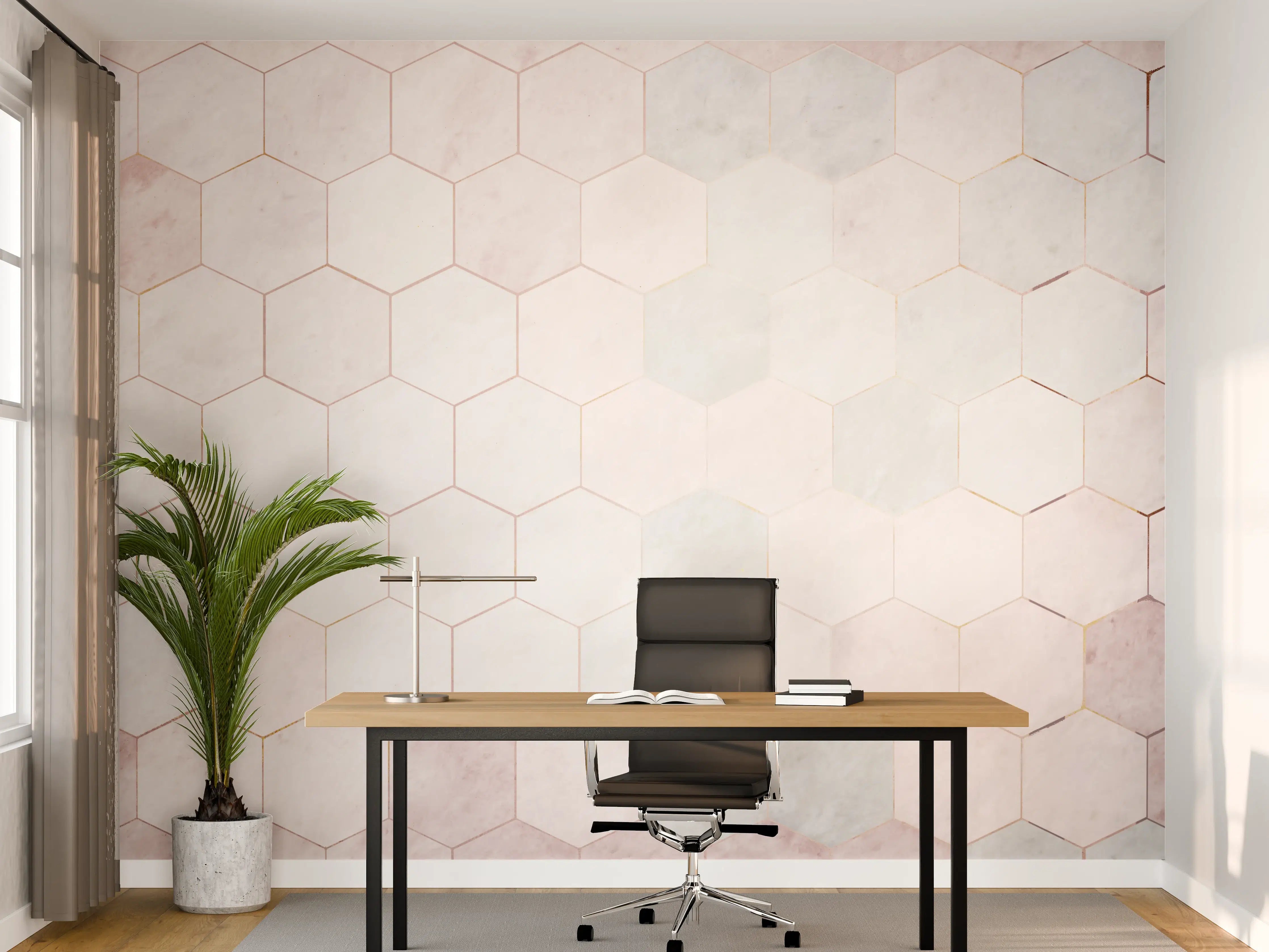 Büro Wandgestaltung - Sechseck rosa Marmor Muster