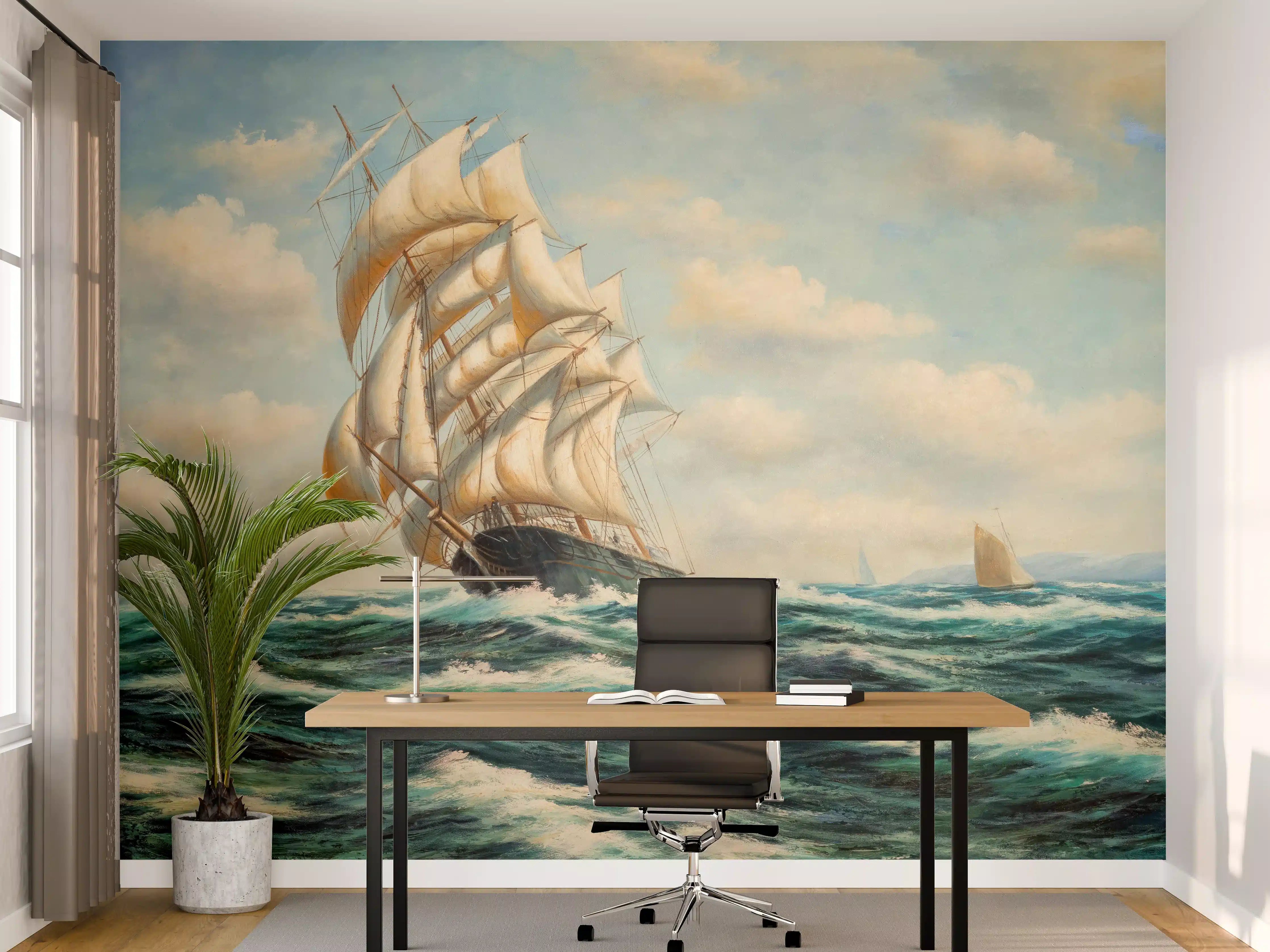 Büro Wandgestaltung - Segelschiff auf hoher See - Ölgemälde