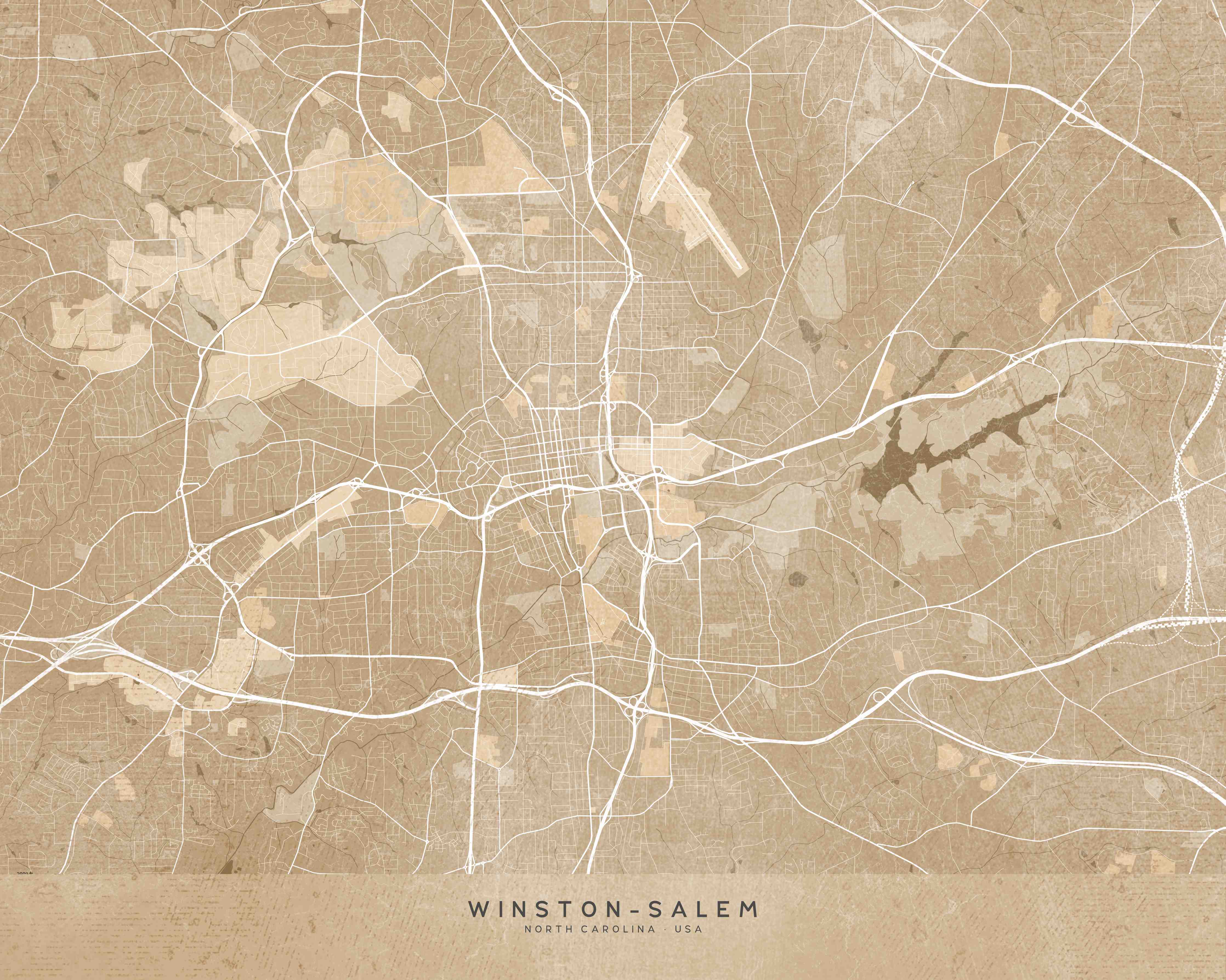 Büro Wandgestaltung-Sepia-Stadtplan Winston Salem
