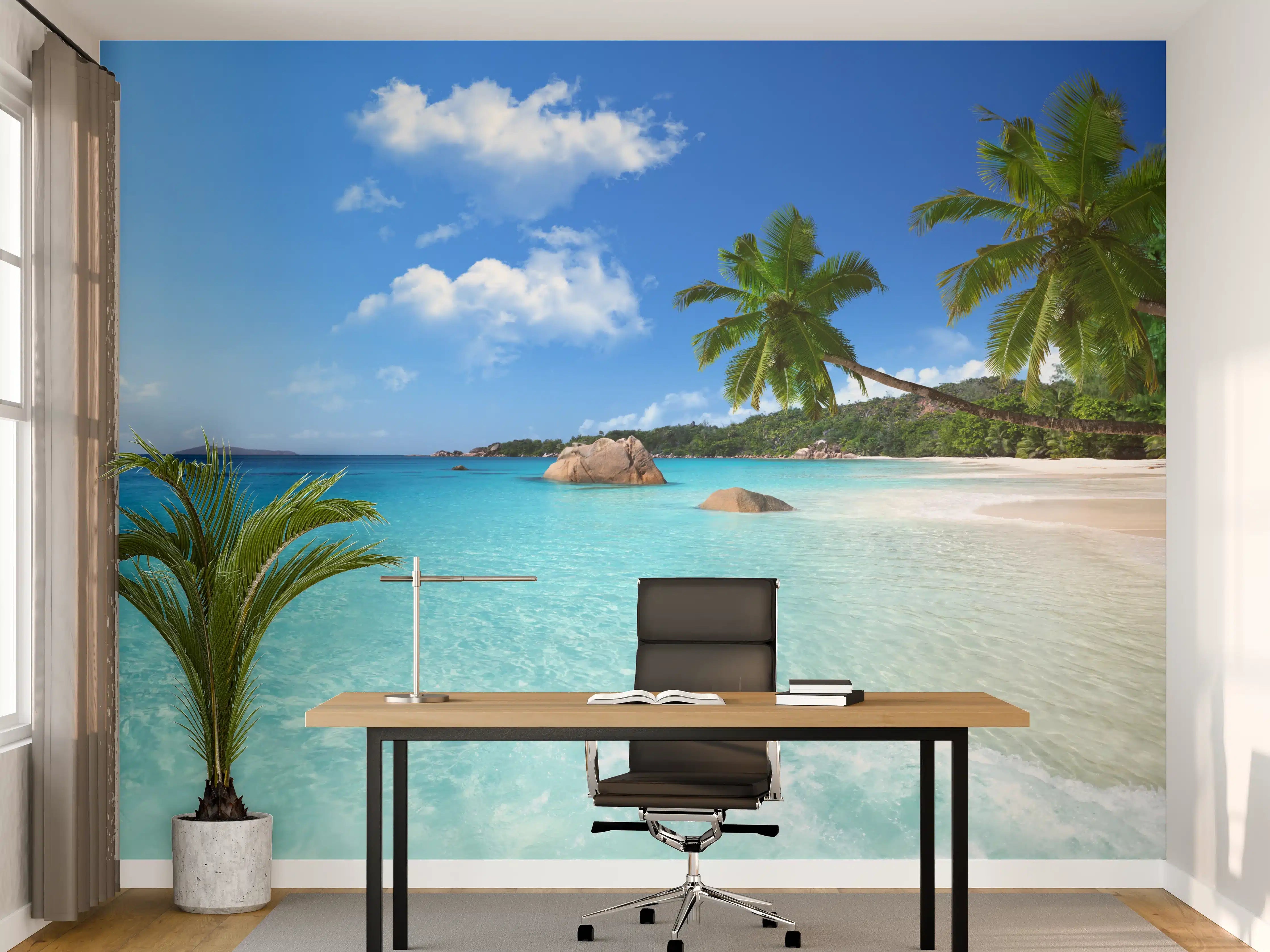 Büro Wandgestaltung - Seychellen Paradiesstrand Türkis