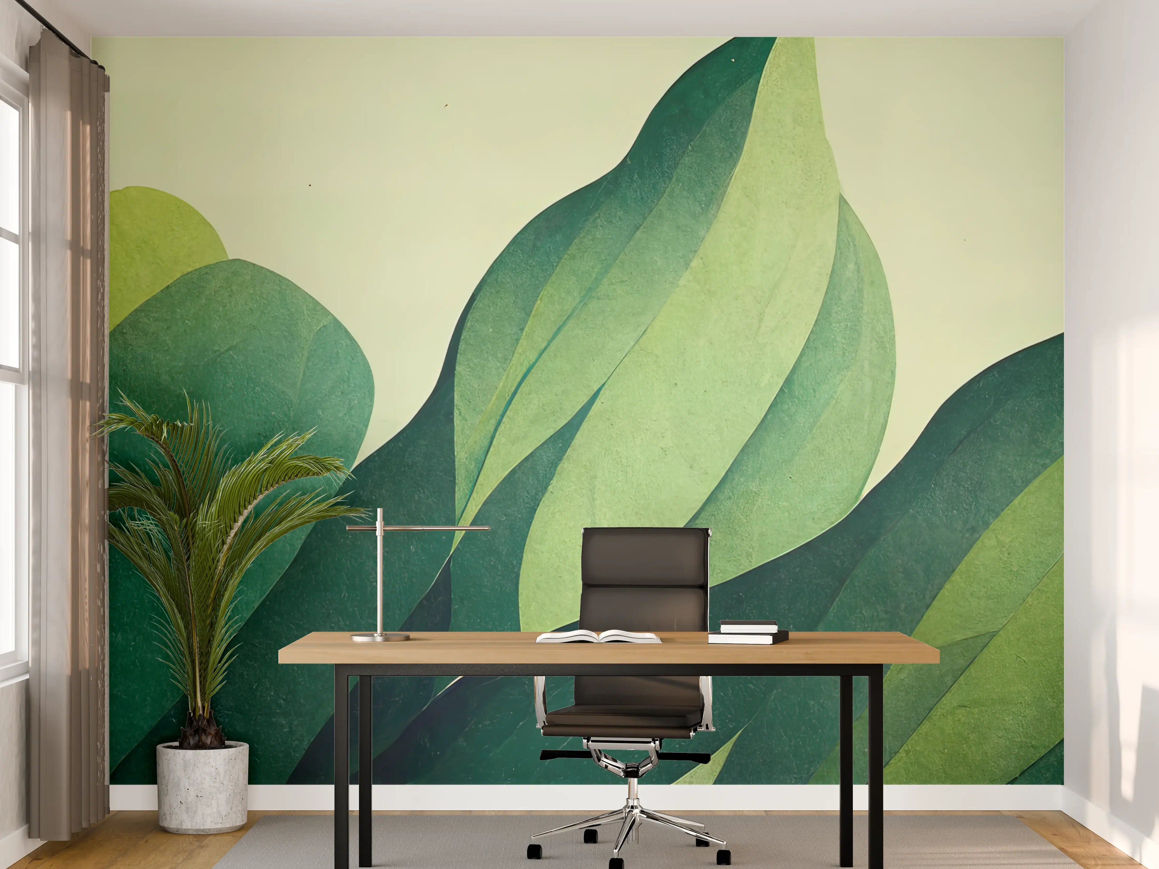 Büro Wandgestaltung - Silbergraue Blätter Naturkunst