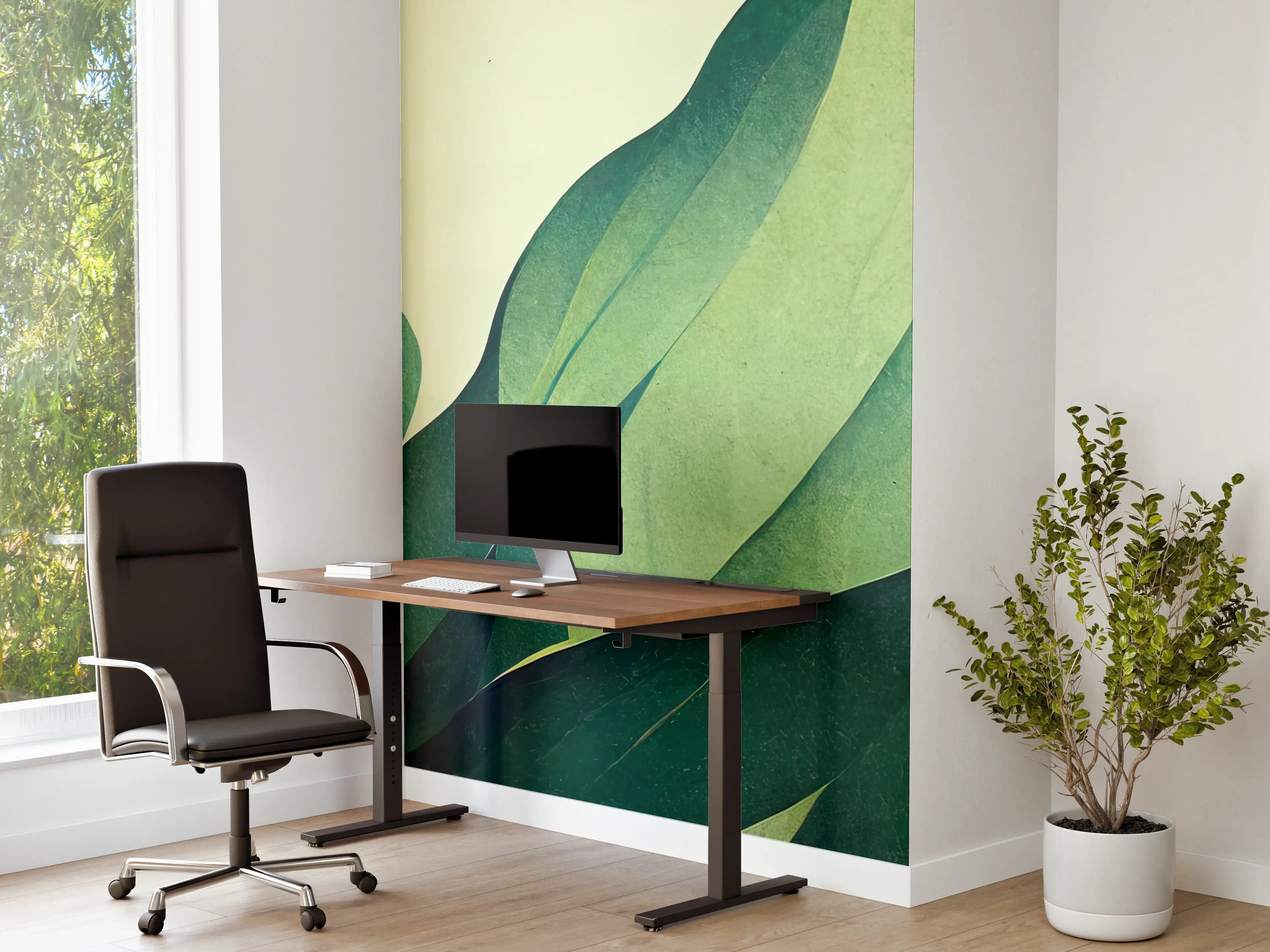 Büro Wandgestaltung - Silbergraue Blätter Naturkunst