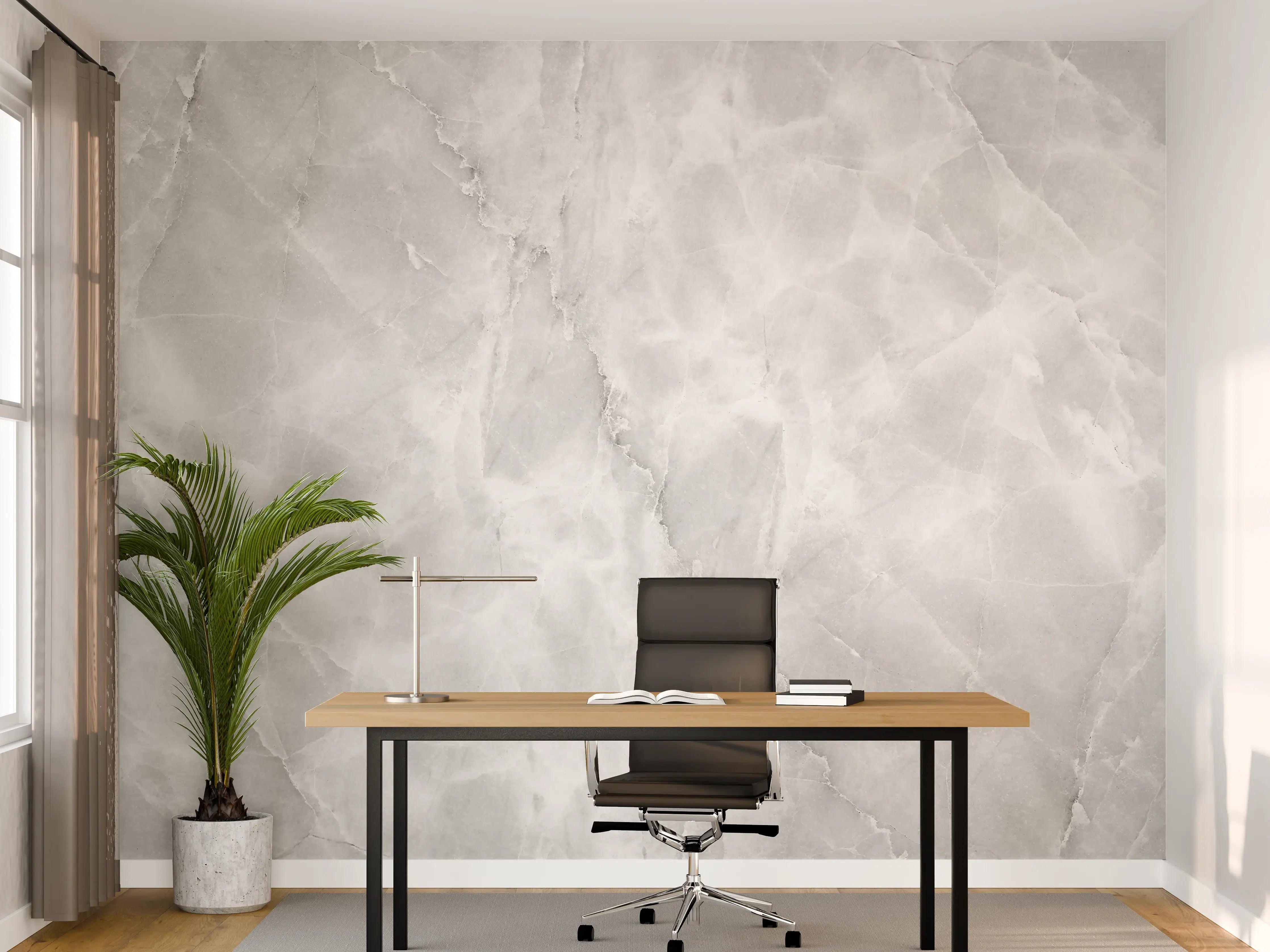 Büro Wandgestaltung - Silberne Marmor-Optik mit Graunuancen