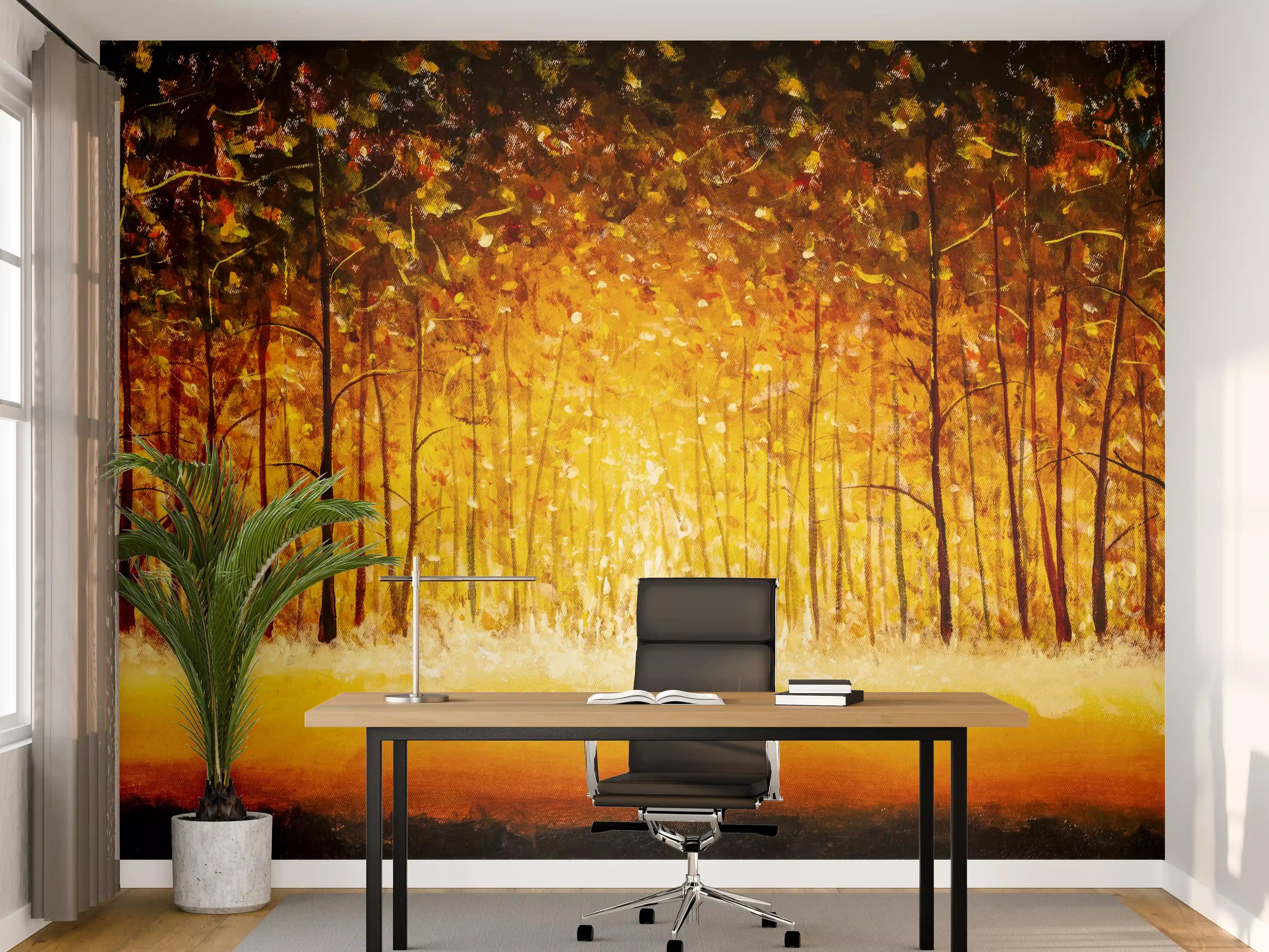 Büro Wandgestaltung - Silberner Herbst bei Dämmerung