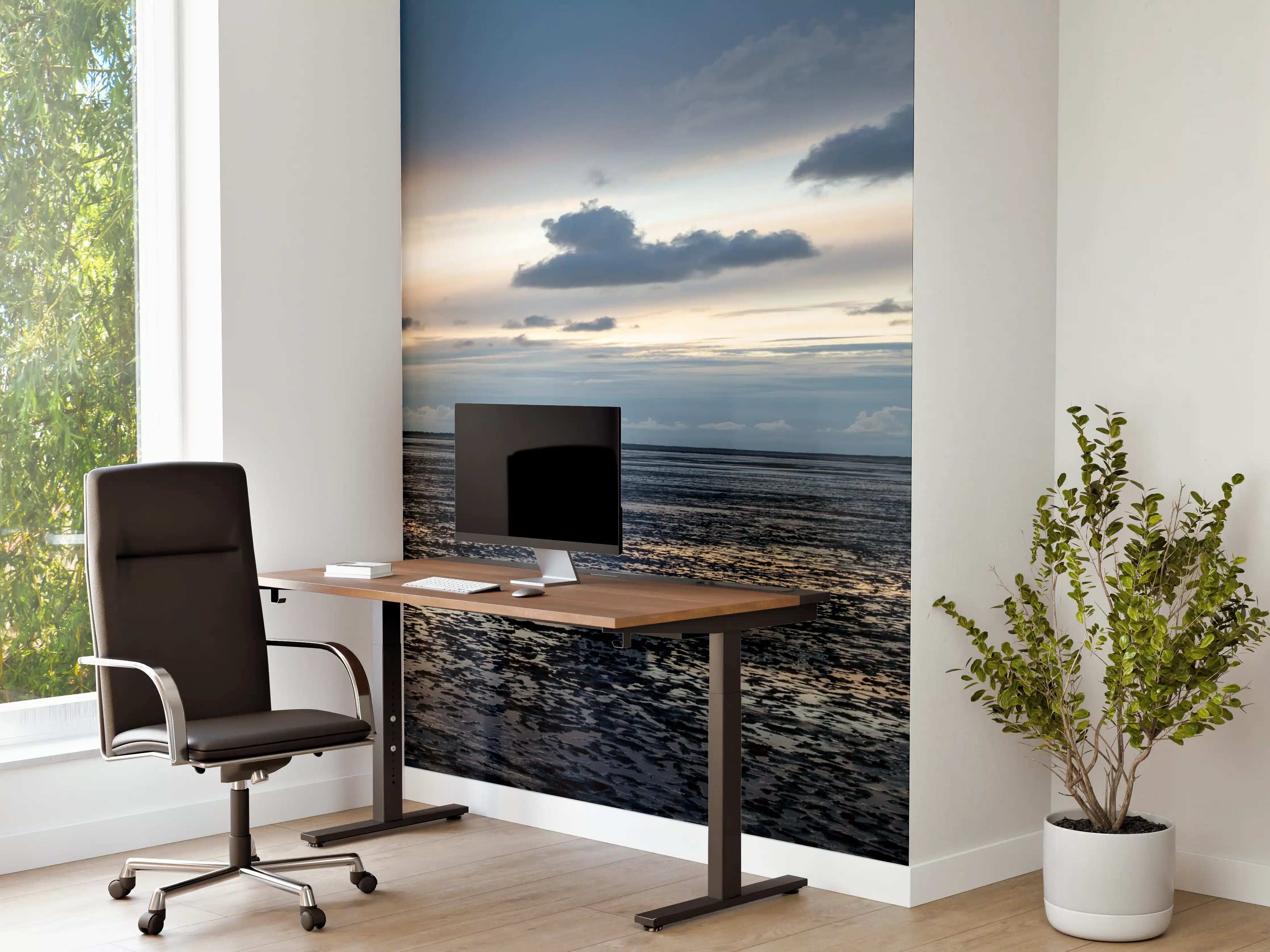 Büro Wandgestaltung - Silberner Leuchtturm bei Dämmerung