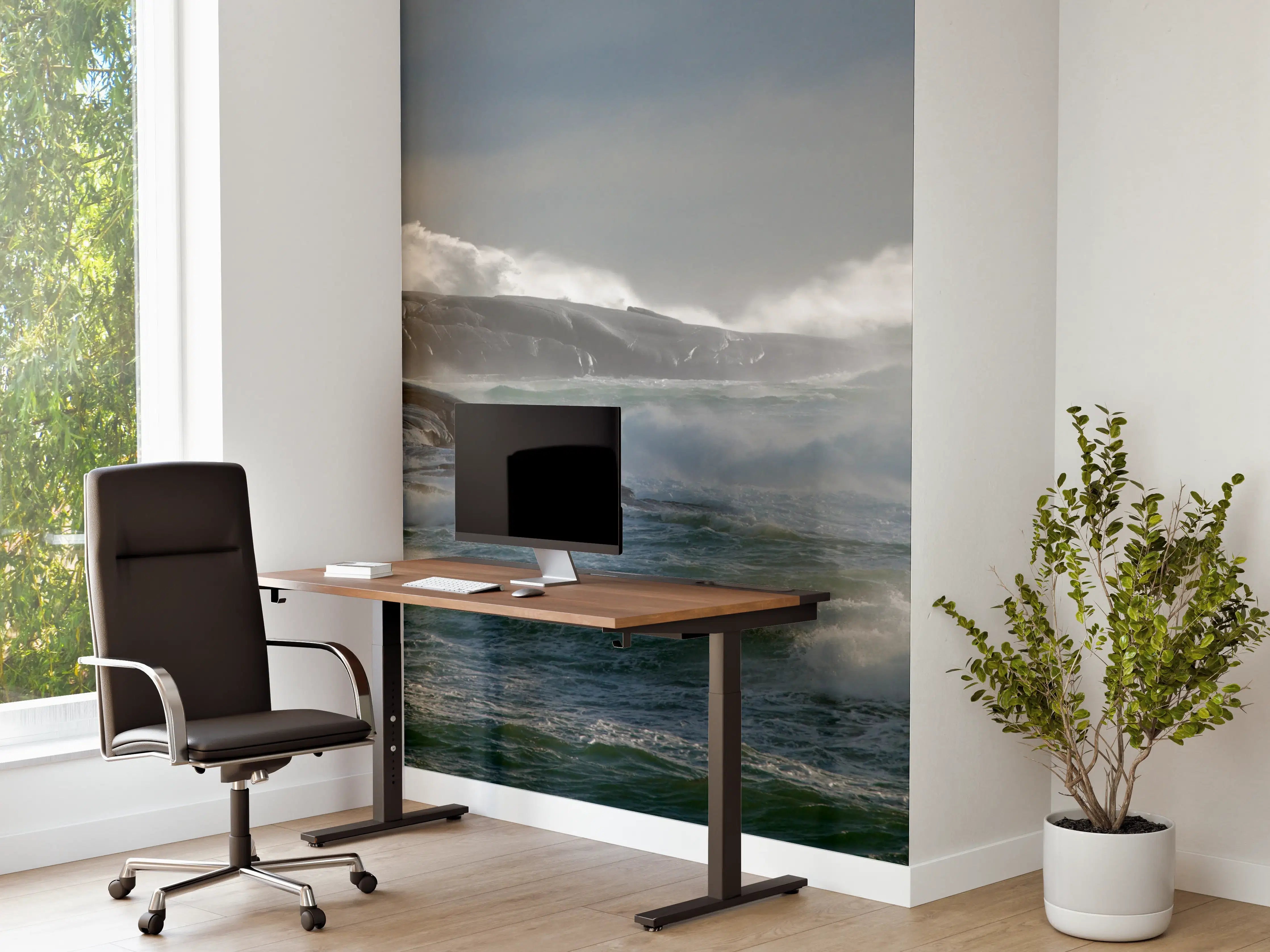 Büro Wandgestaltung - Silberner Turm bei grauer See