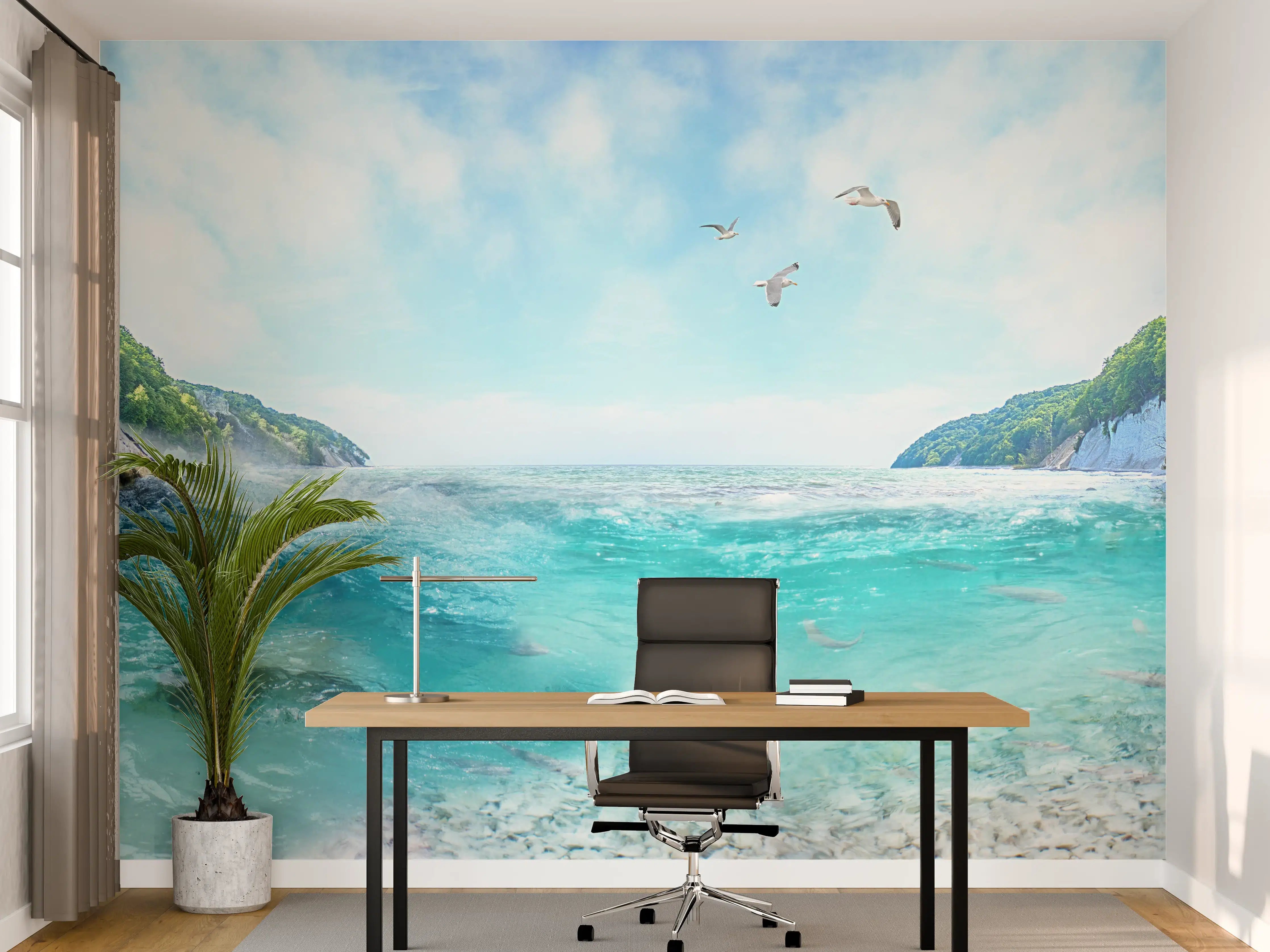 Büro Wandgestaltung - Silbriger Fluss mit smaragdgrünen Ufern