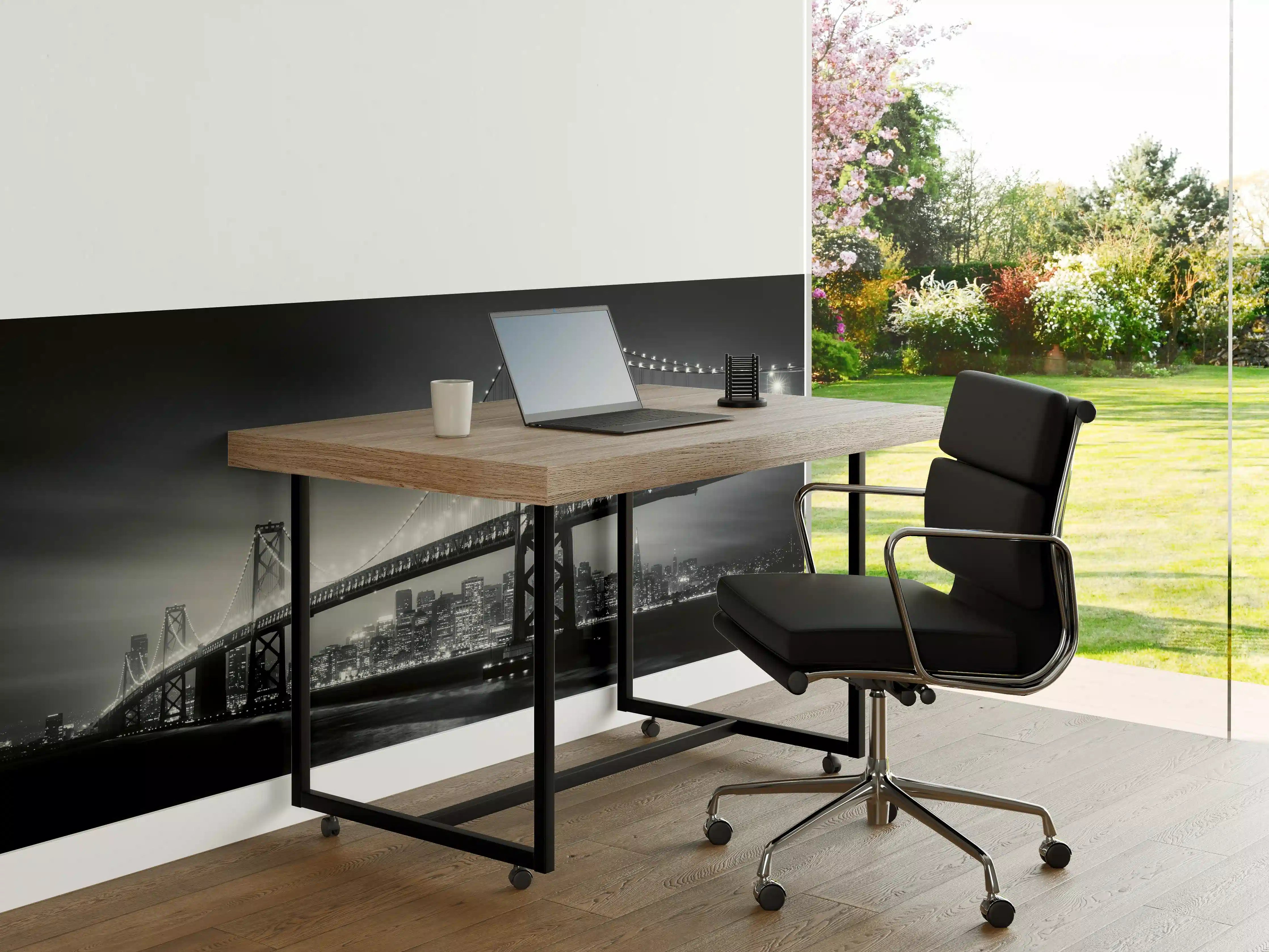 Büro Wandgestaltung - Silhouette der Stadt bei Nacht mit beleuchteter Brücke