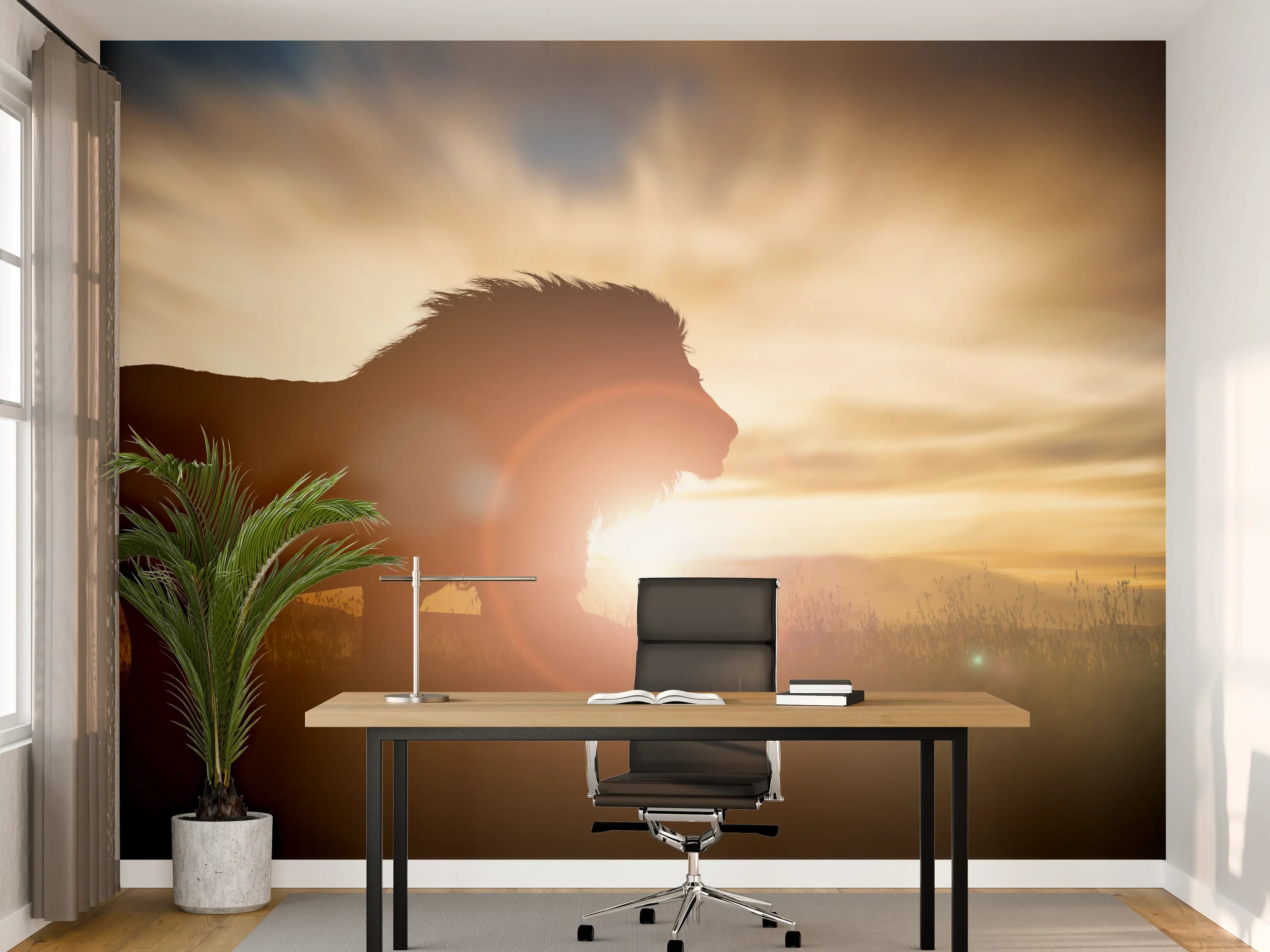 Büro Wandgestaltung - Silhouette eines großen erwachsenen Löwen in Afrika