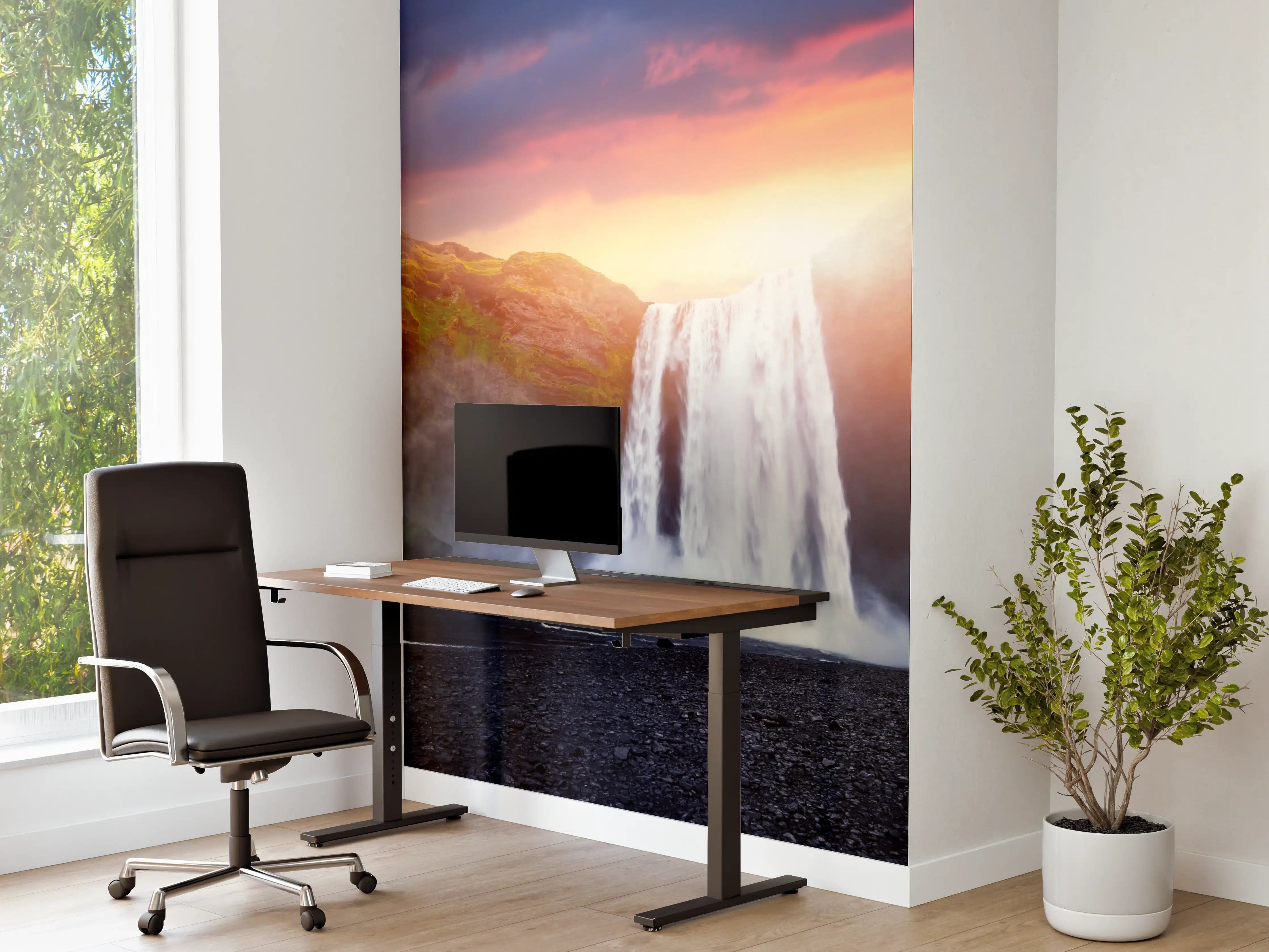 Büro Wandgestaltung - Skogafoss Wasserfall bei Sonnenuntergang