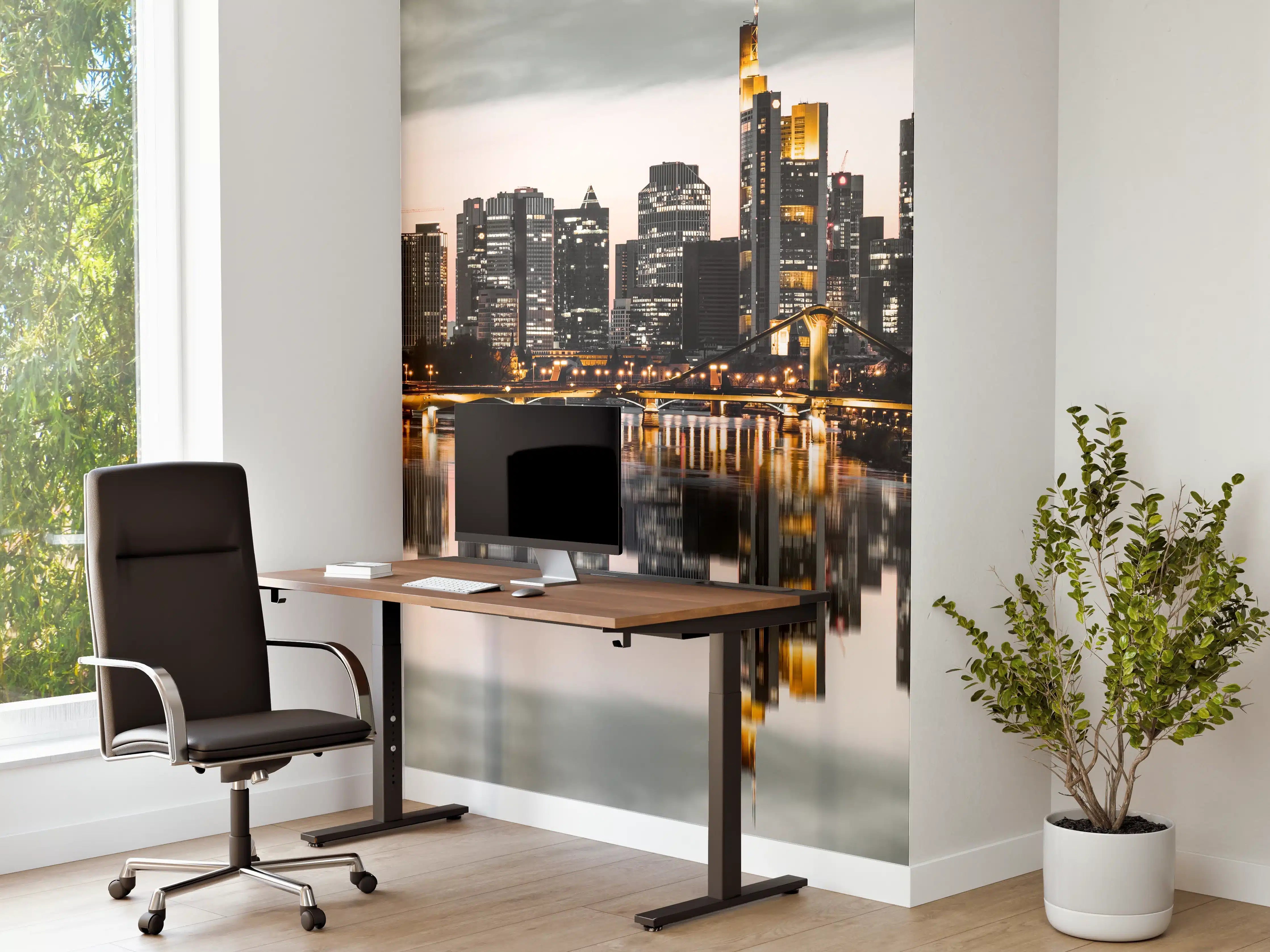 Büro Wandgestaltung - Skyline Frankfurt mit Wasser Spiegelung