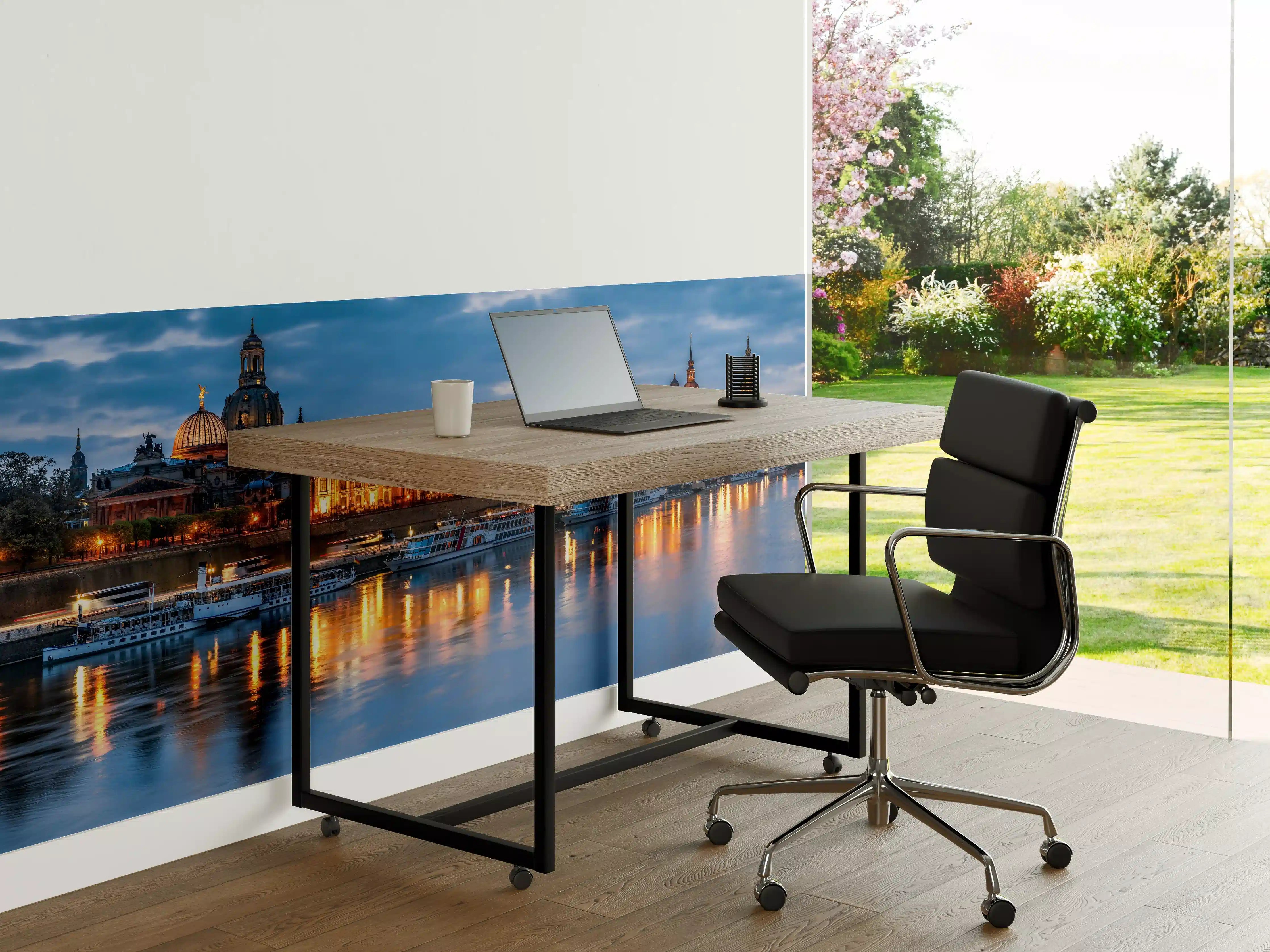 Büro Wandgestaltung - Skyline von Dresden am Elbufer bei Nacht