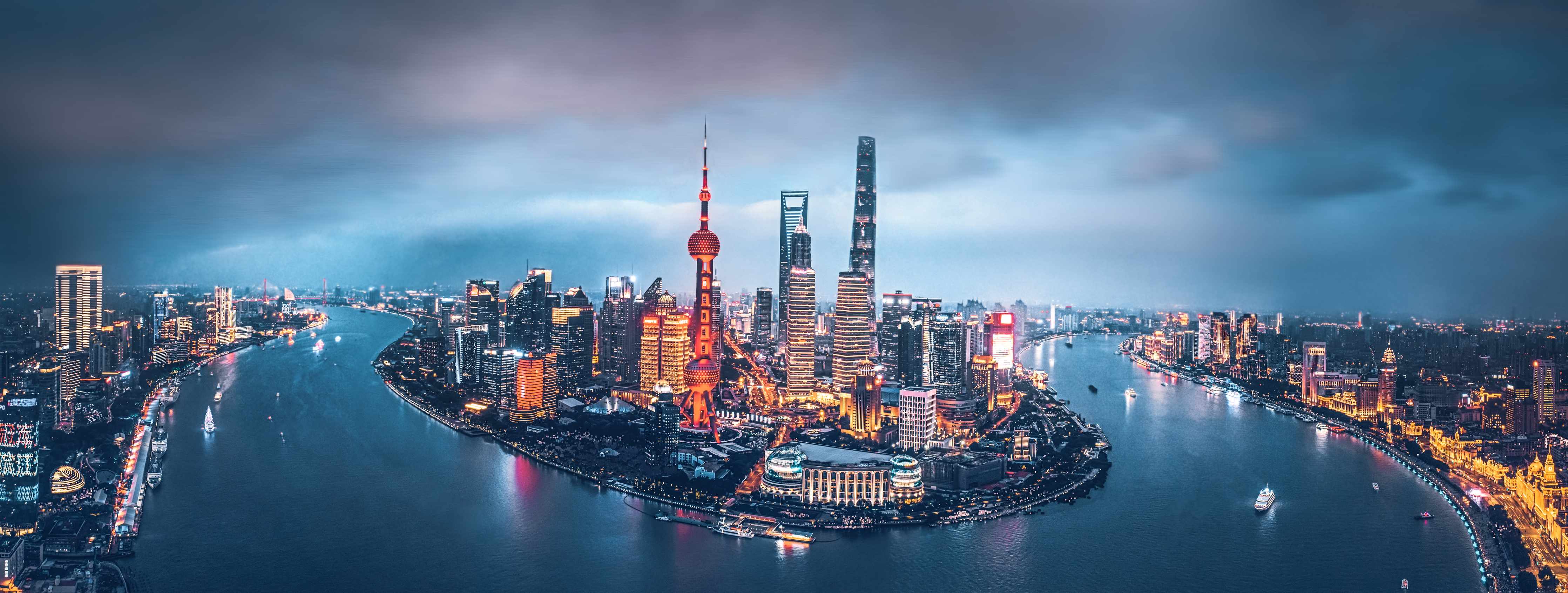 Büro Wandgestaltung-Skyline von Shanghai bei Nacht