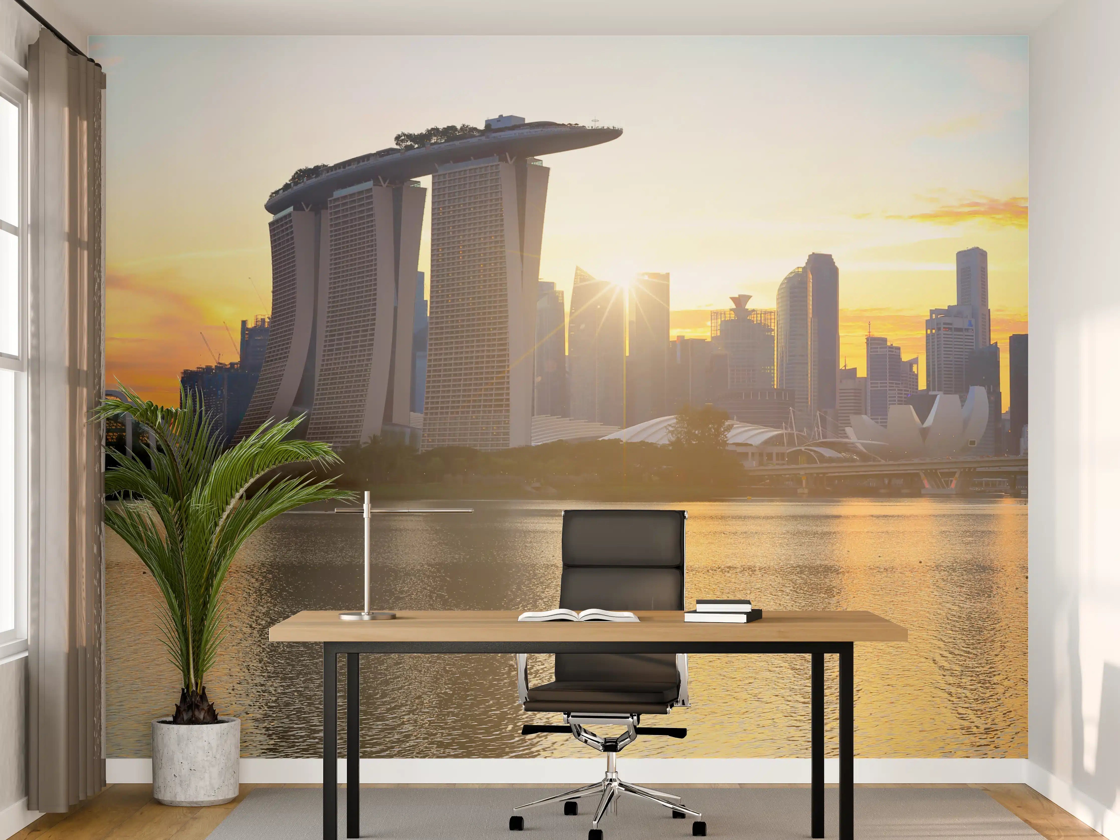 Büro Wandgestaltung - Skyline von Singapur bei Sonnenuntergang