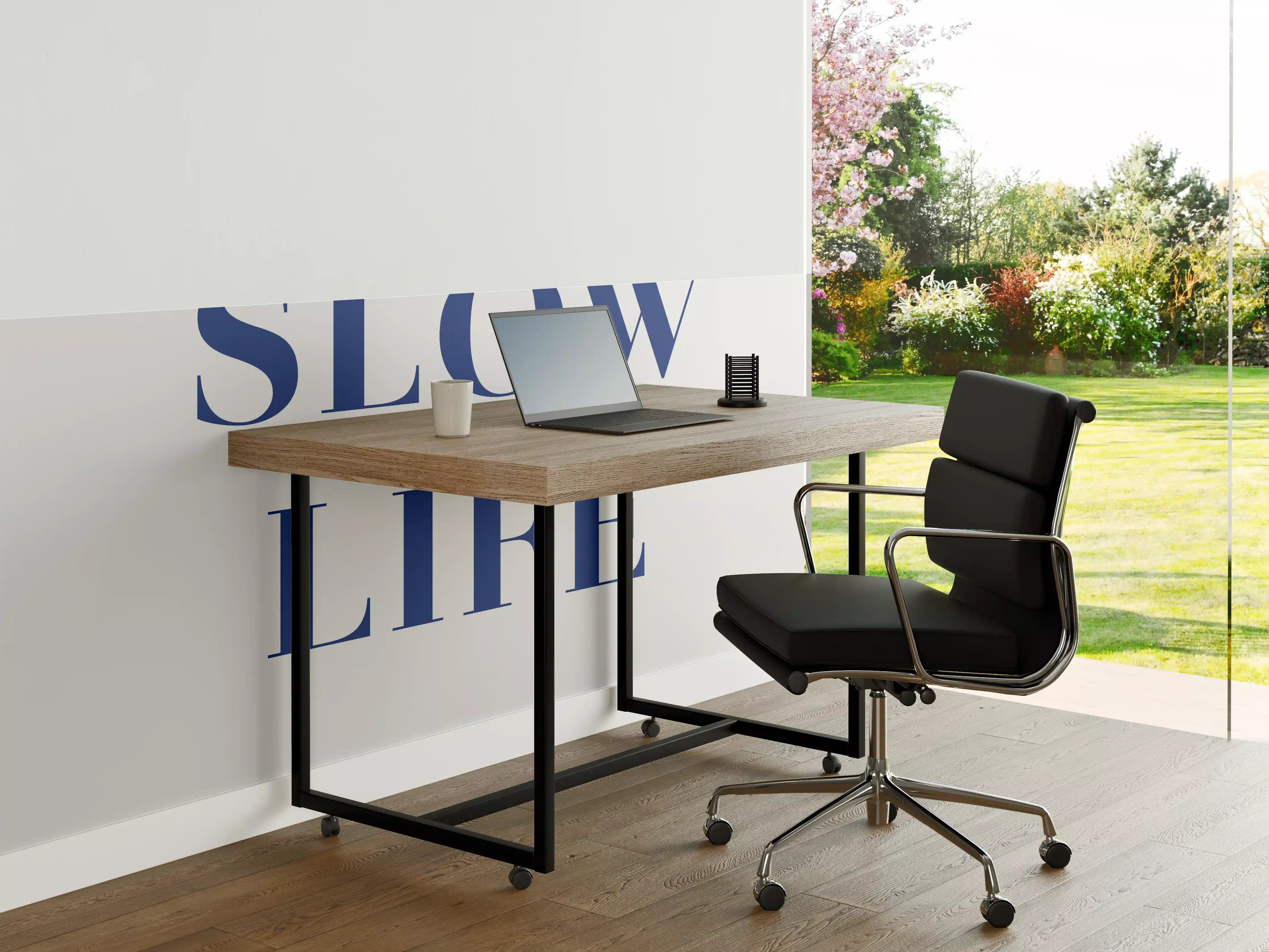 Büro Wandgestaltung - Slow Life Text in Blau auf Weiß