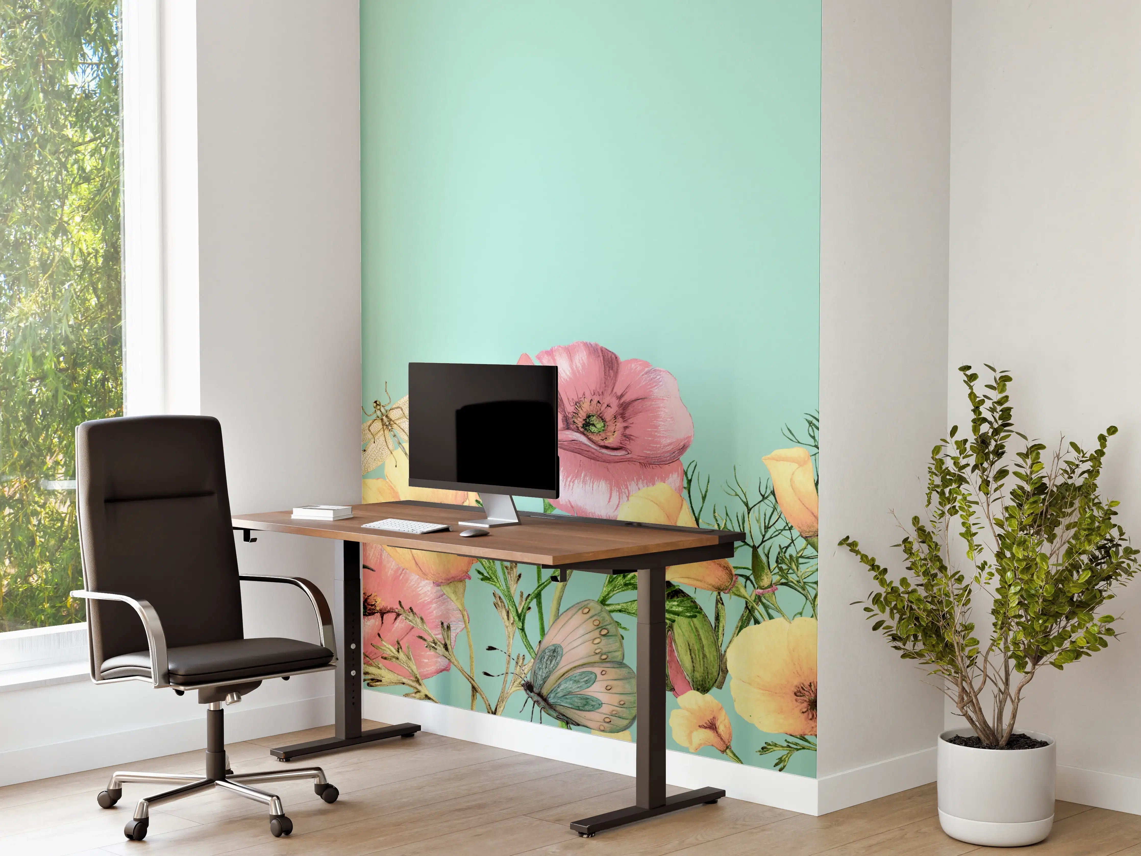 Büro Wandgestaltung - Sommerliche Blumenwiese mit Schmetterlingen