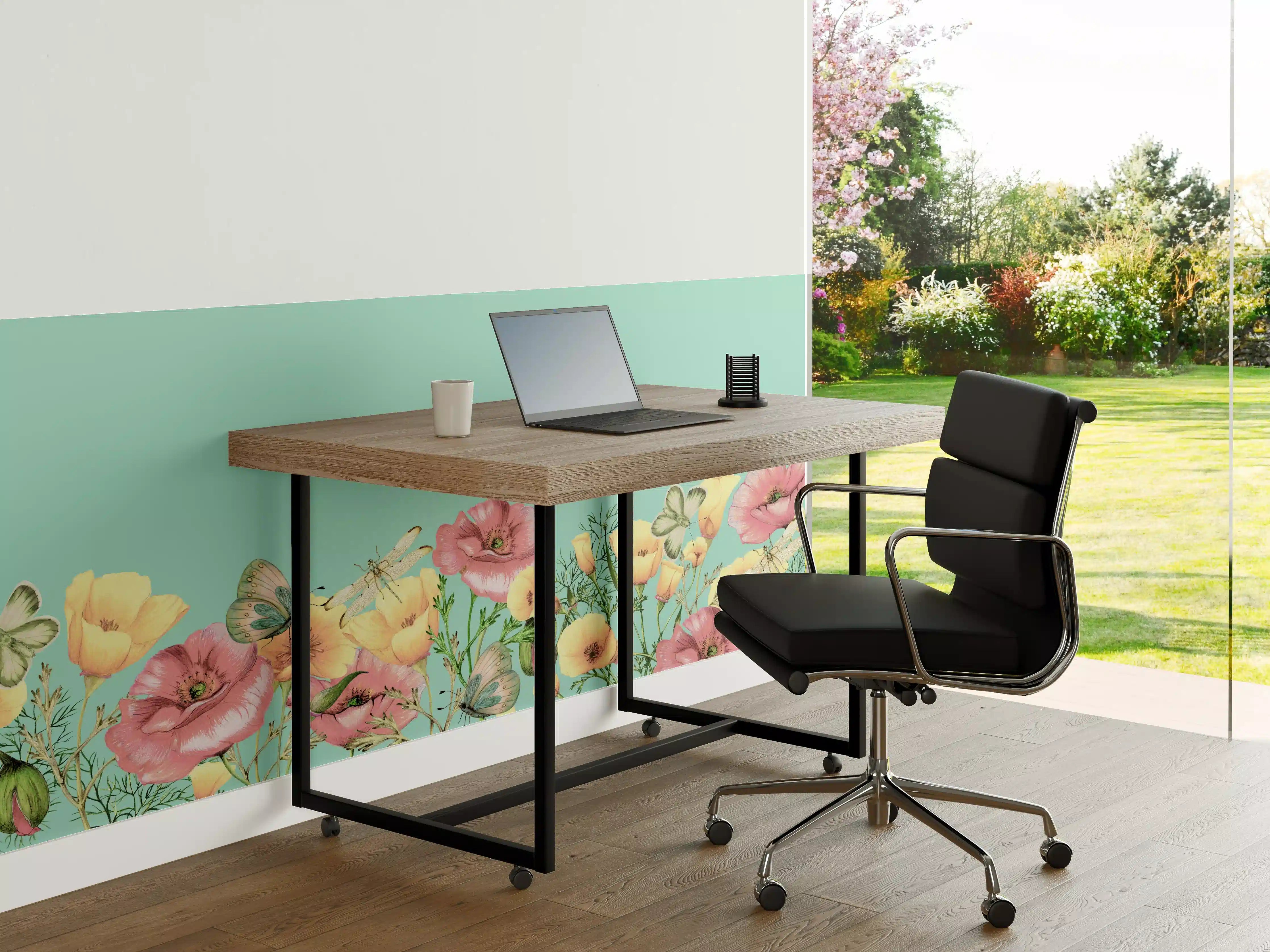 Büro Wandgestaltung - Sommerliche Blumenwiese mit Schmetterlingen