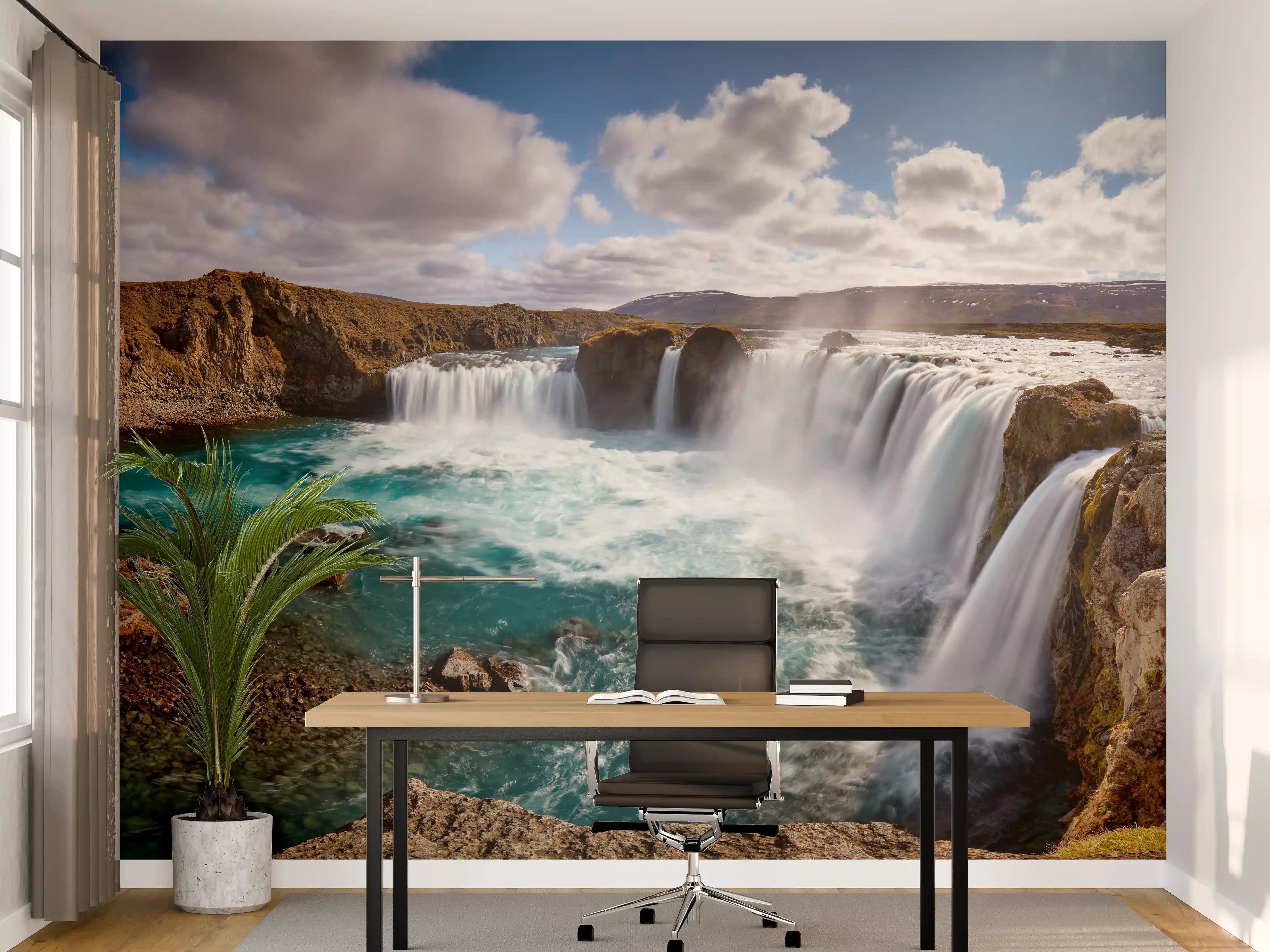 Büro Wandgestaltung - Sommerliche Wasserfall-Landschaft mit klarem Wasser