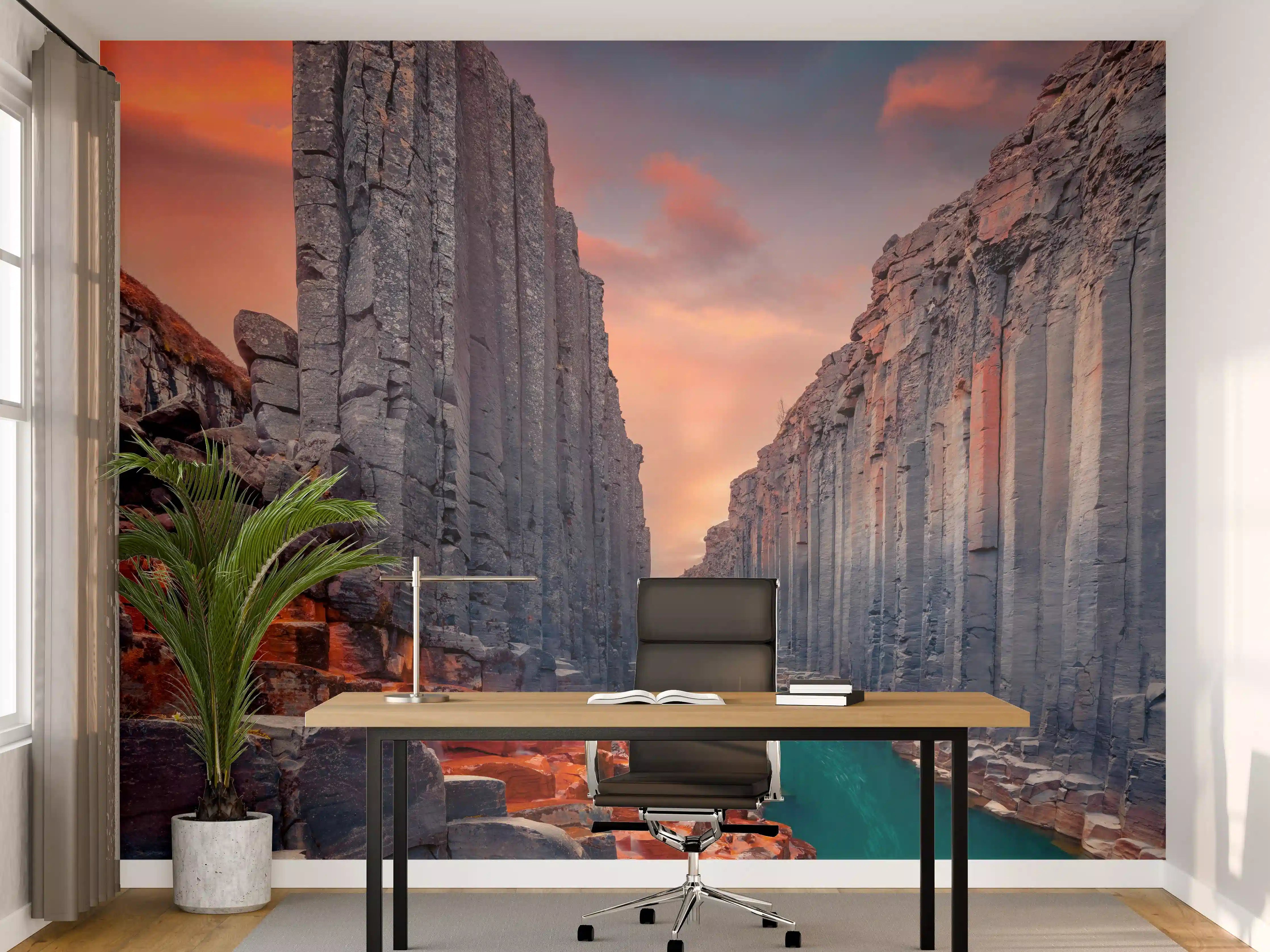 Büro Wandgestaltung - Sommerlicher Sonnenaufgang - Studlagil-Schlucht