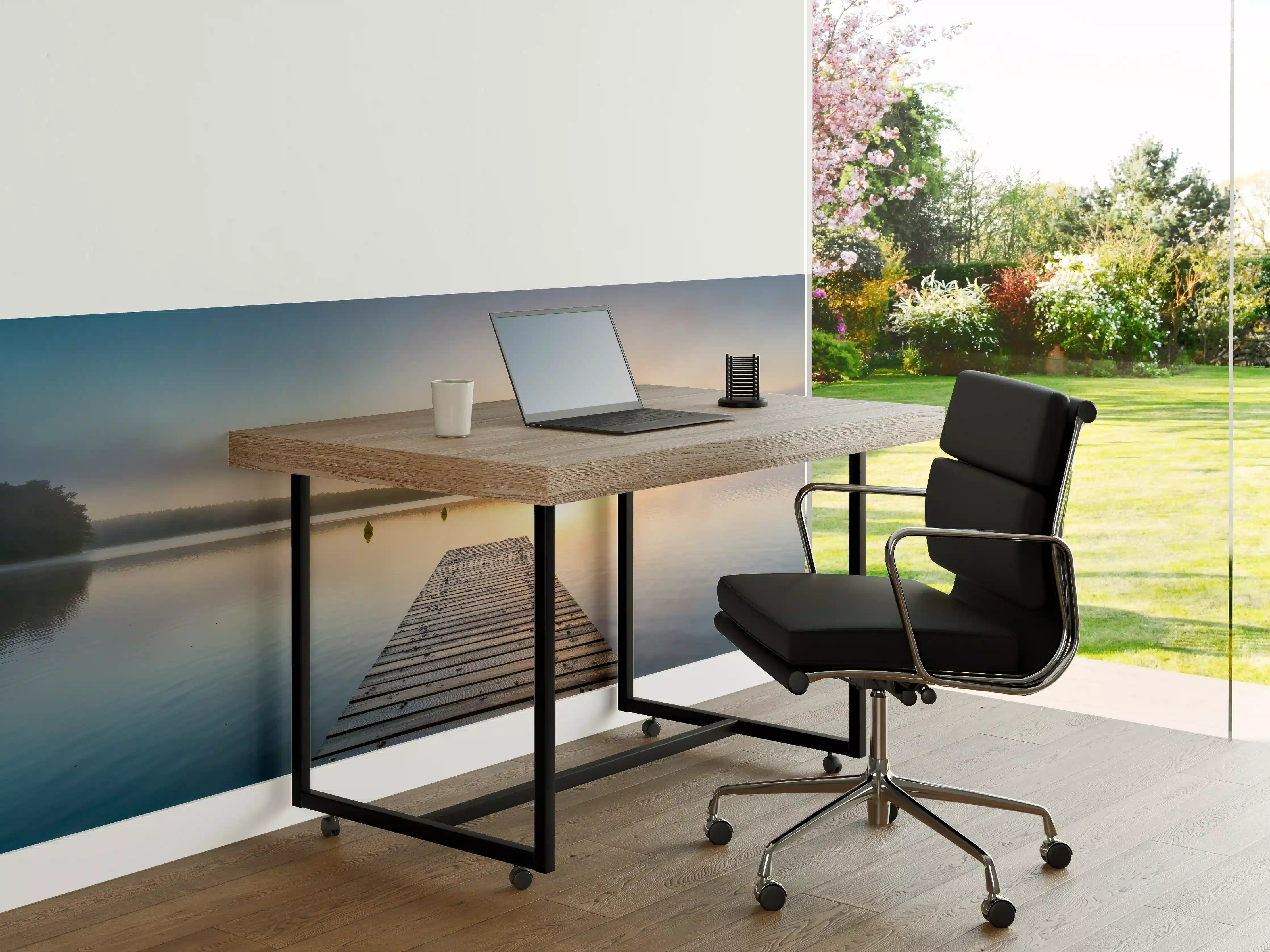 Büro Wandgestaltung - Sonnenaufgang am See mit Nebel