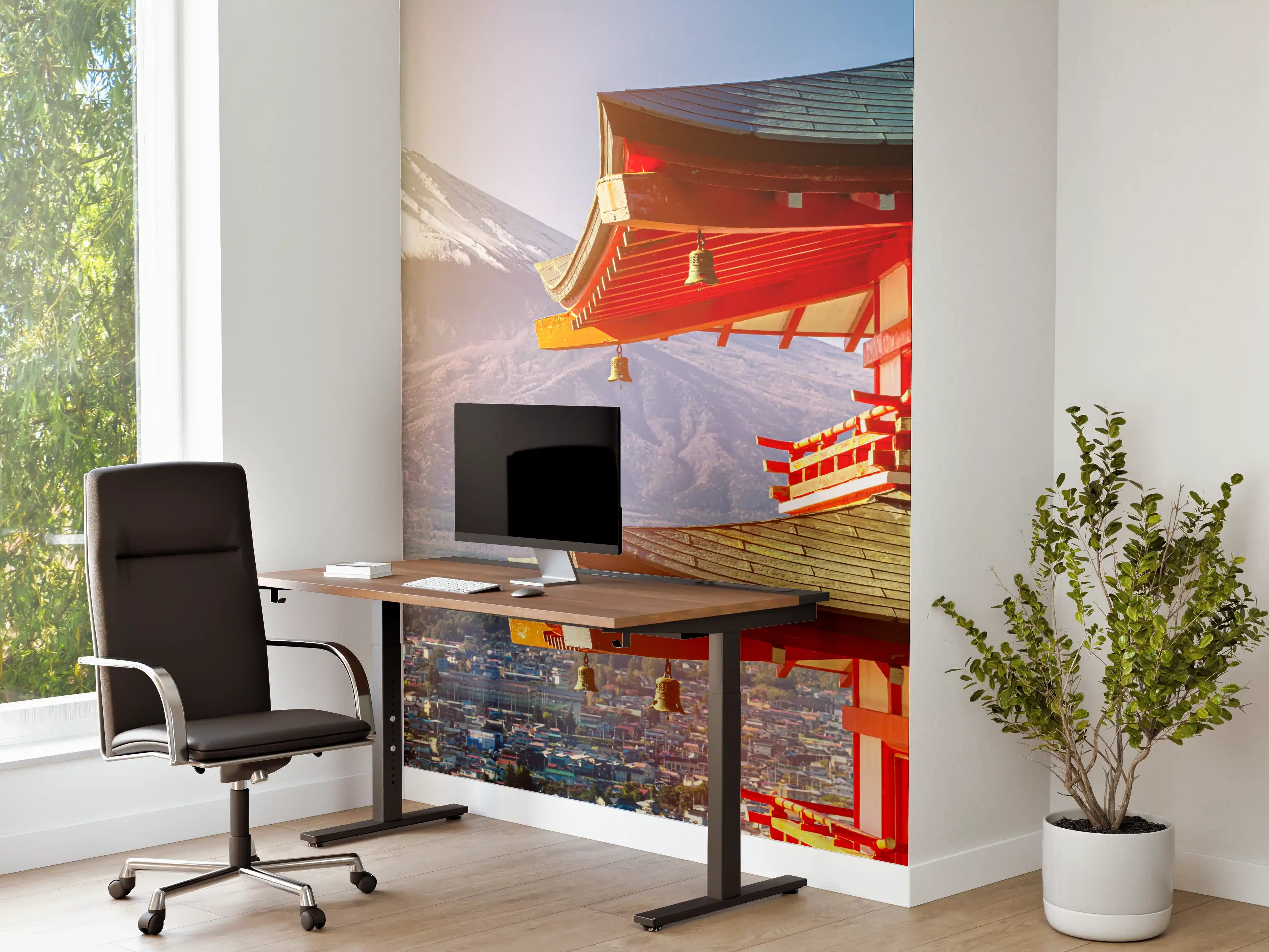 Büro Wandgestaltung - Sonnenaufgang des Berges Fuji und rote Pagode