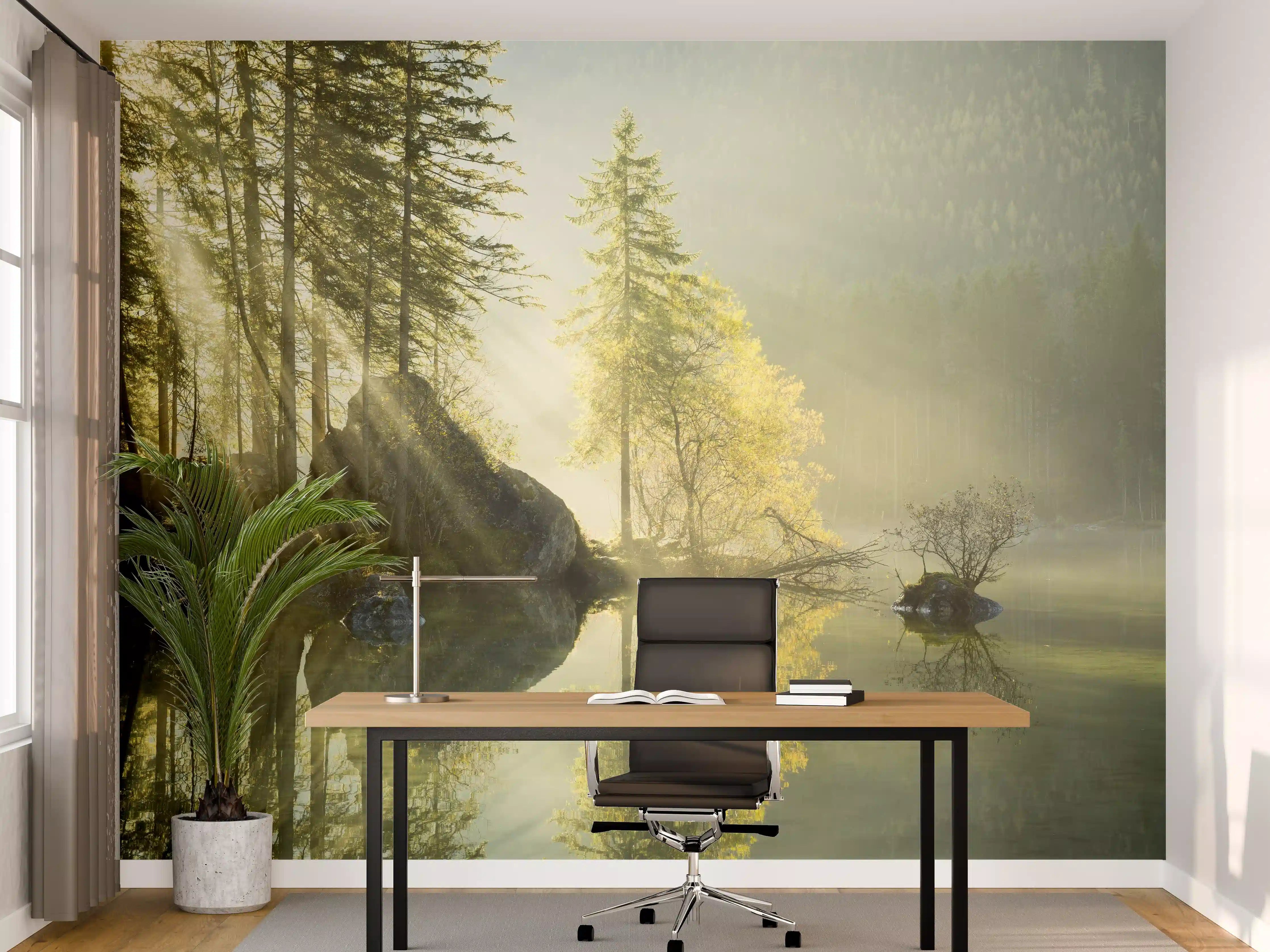Büro Wandgestaltung - Sonnenstrahlen im See