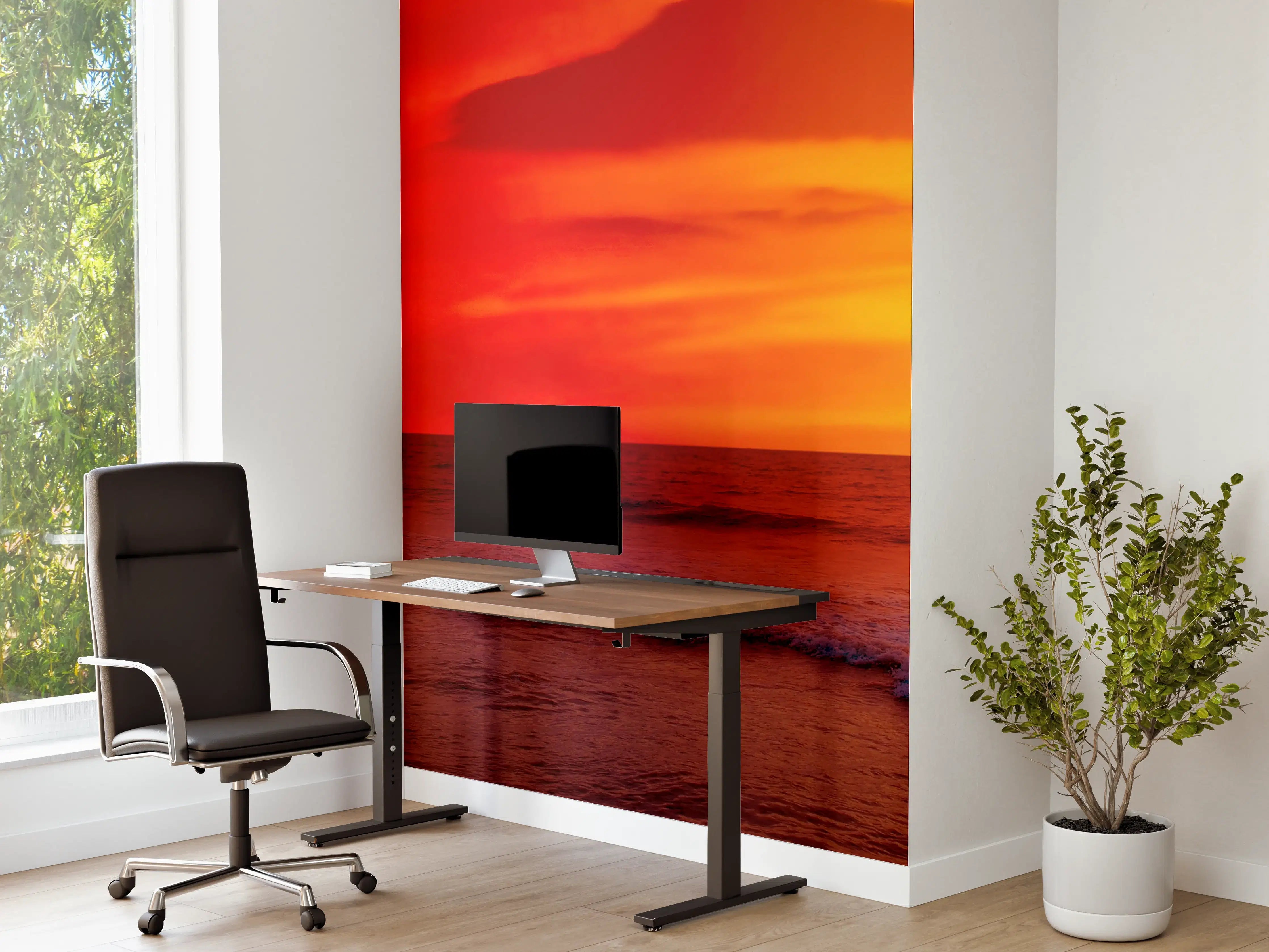 Büro Wandgestaltung - Sonnenuntergang am Meer mit warmen Farbtönen