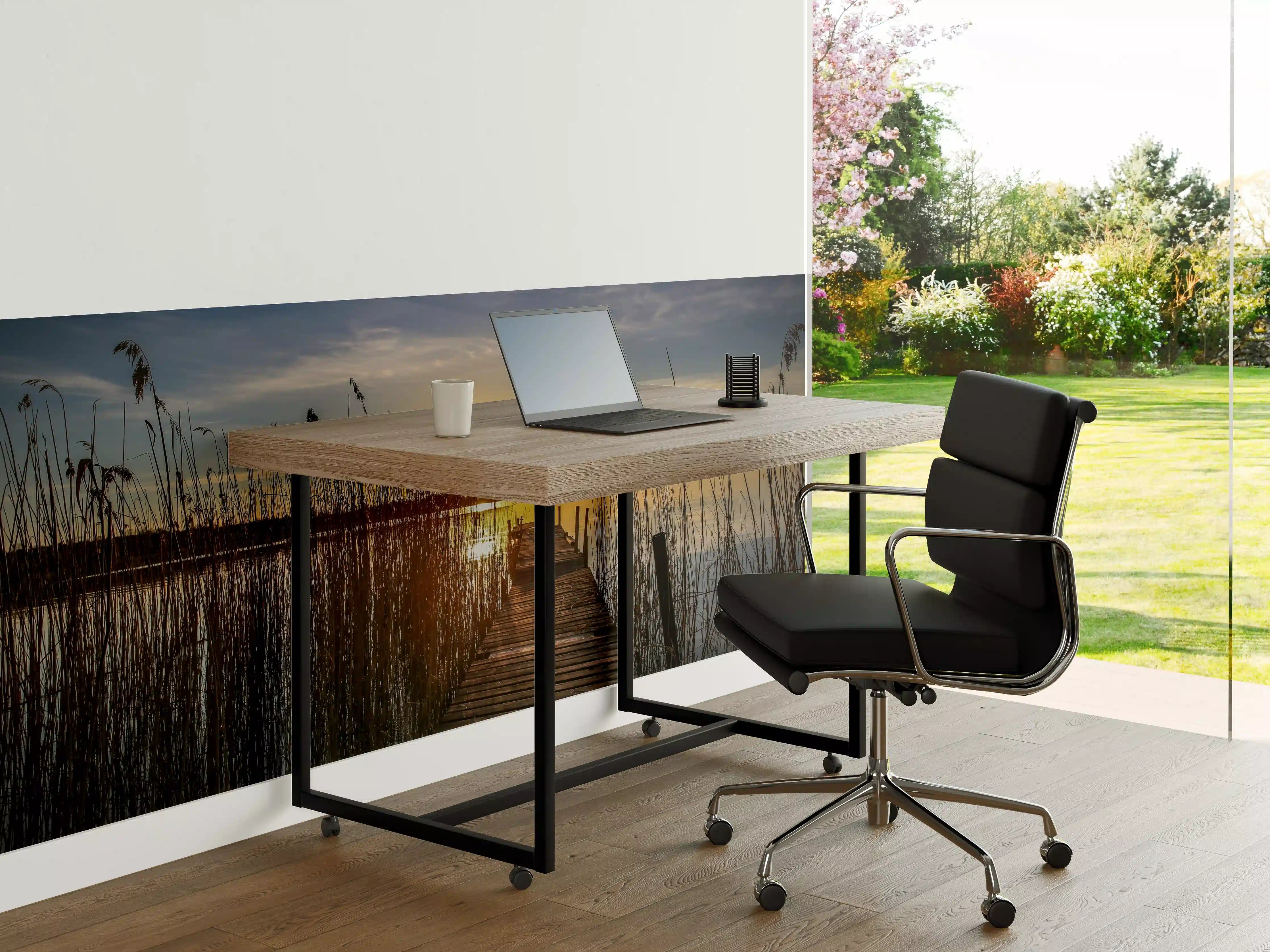 Büro Wandgestaltung - Sonnenuntergang am See mit Holzdock