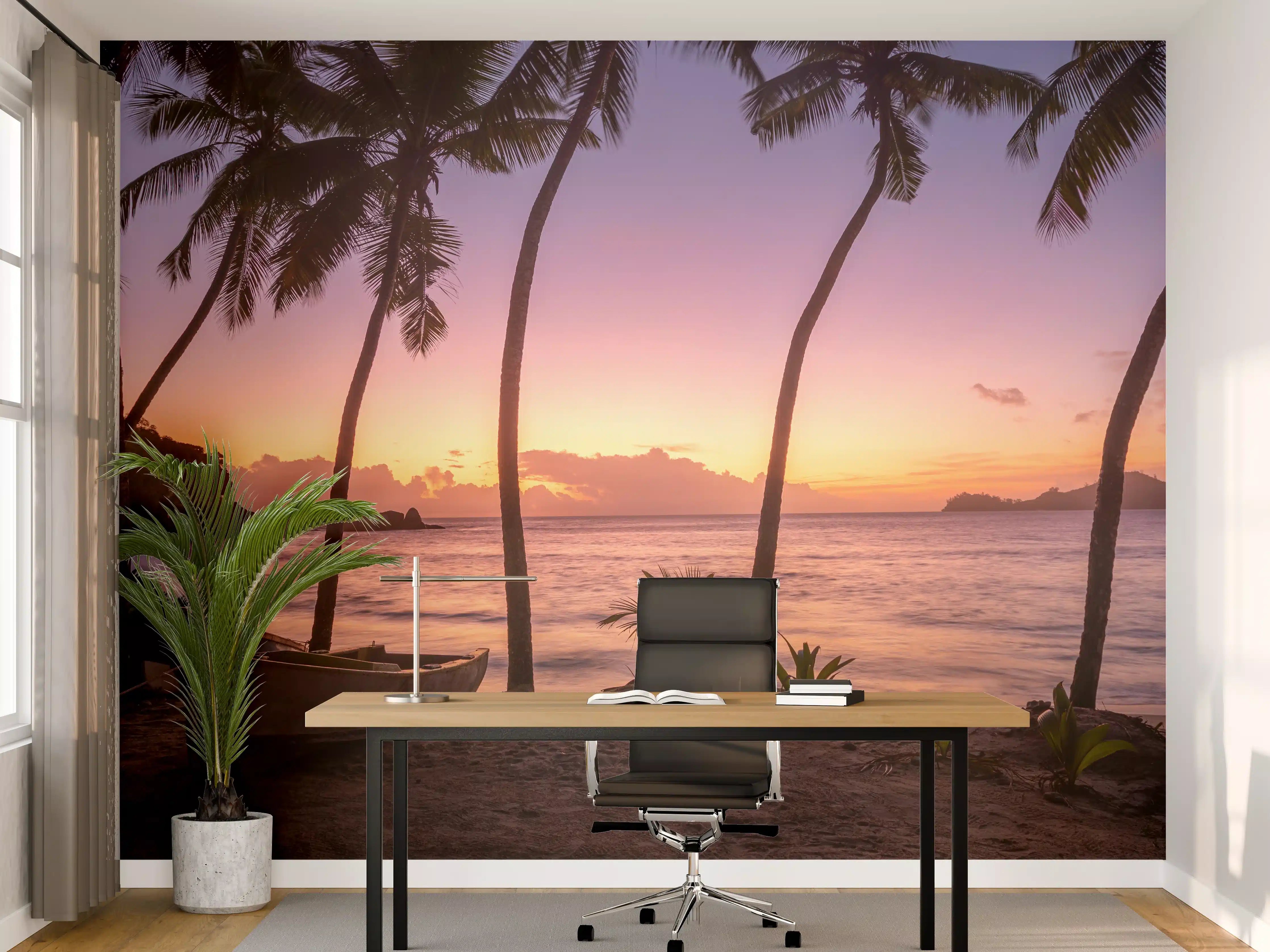 Büro Wandgestaltung - Sonnenuntergang am Strand Anse Takamaka