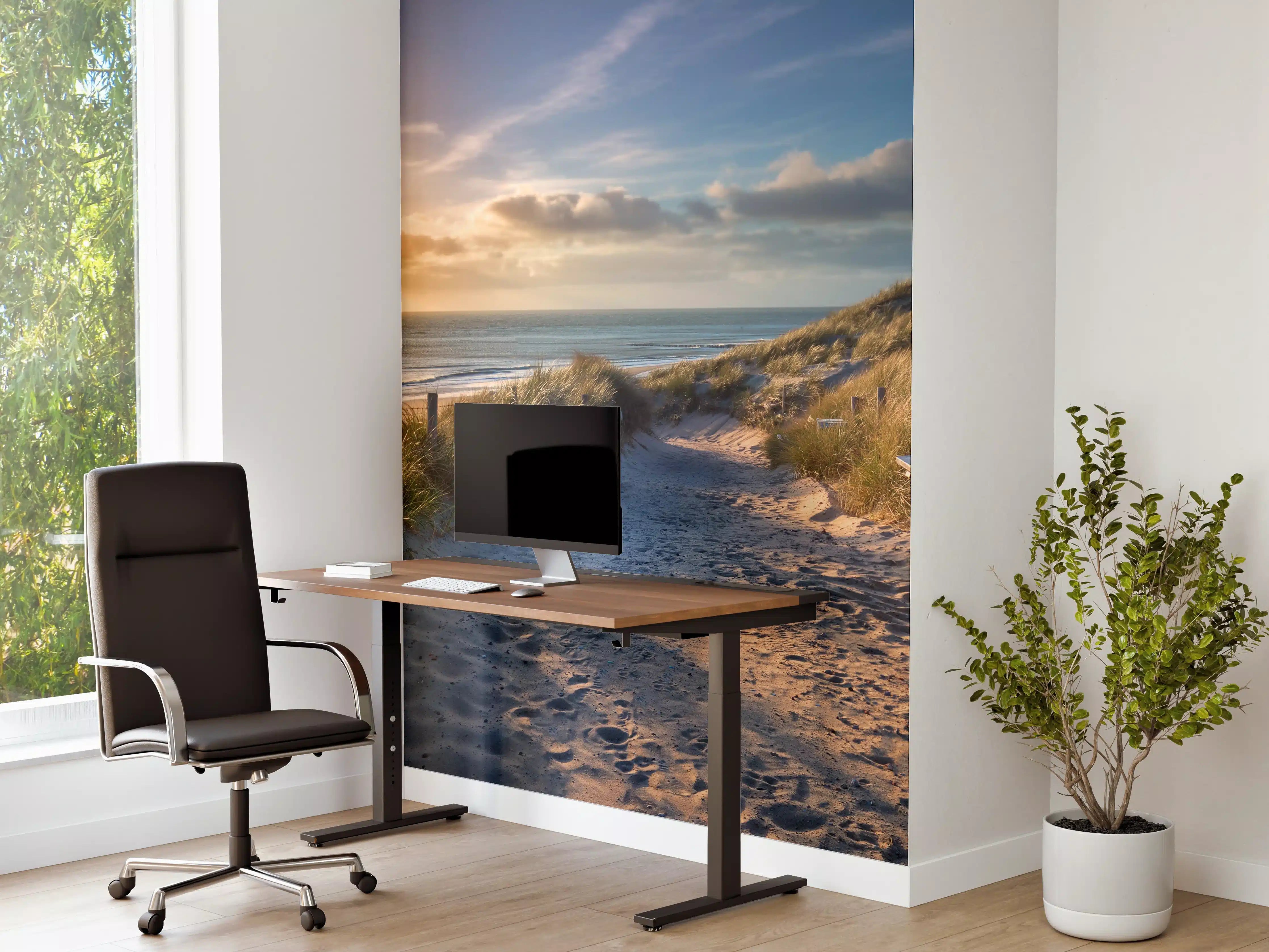 Büro Wandgestaltung - Sonnenuntergang am Strand mit Sandweg und Dünen
