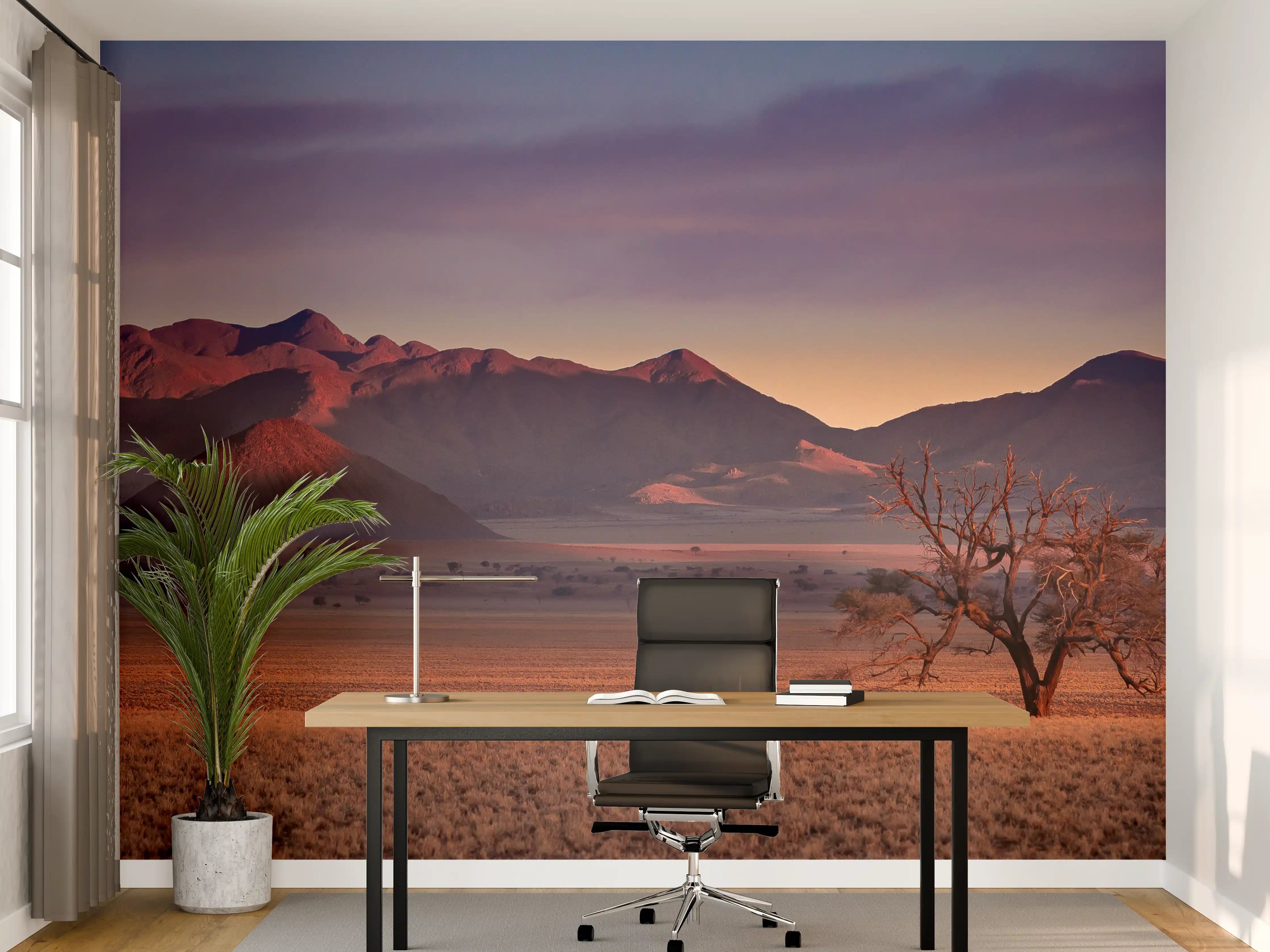 Büro Wandgestaltung - Sonnenuntergang in der Wüste mit einsamer Baum
