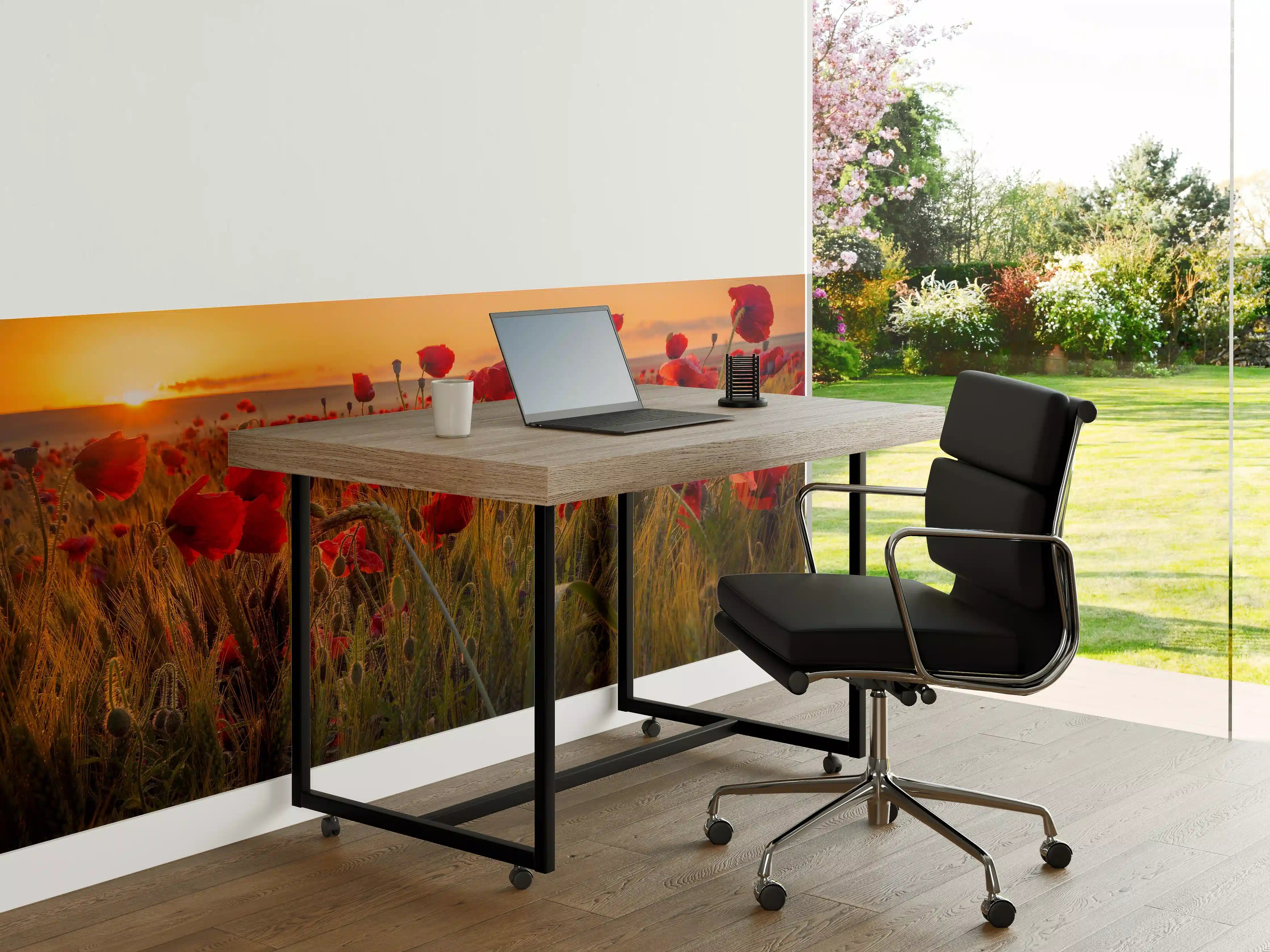 Büro Wandgestaltung - Sonnenuntergang über Mohnblumenwiese
