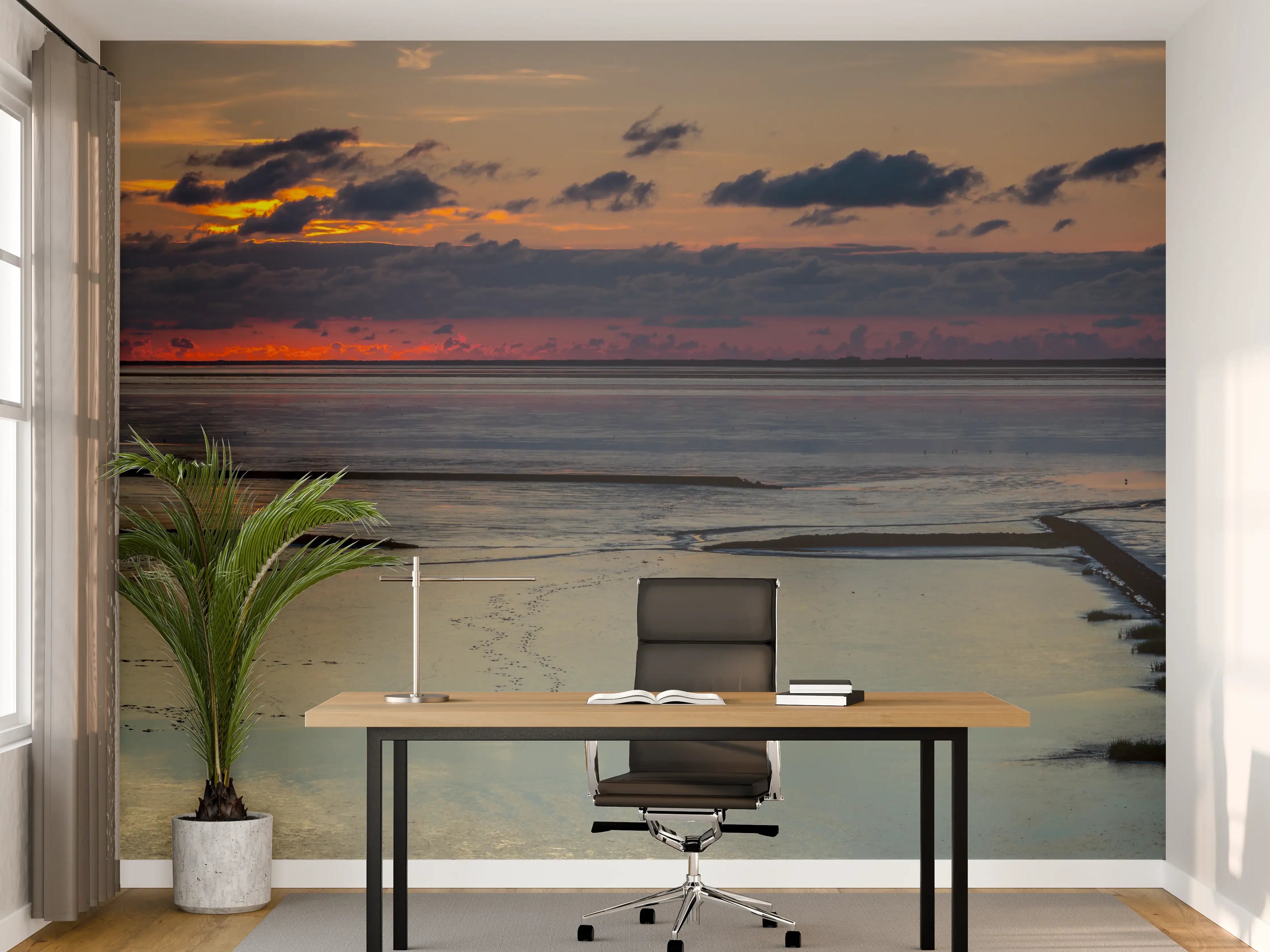 Büro Wandgestaltung - Sonnenuntergang über ruhigem Wasser