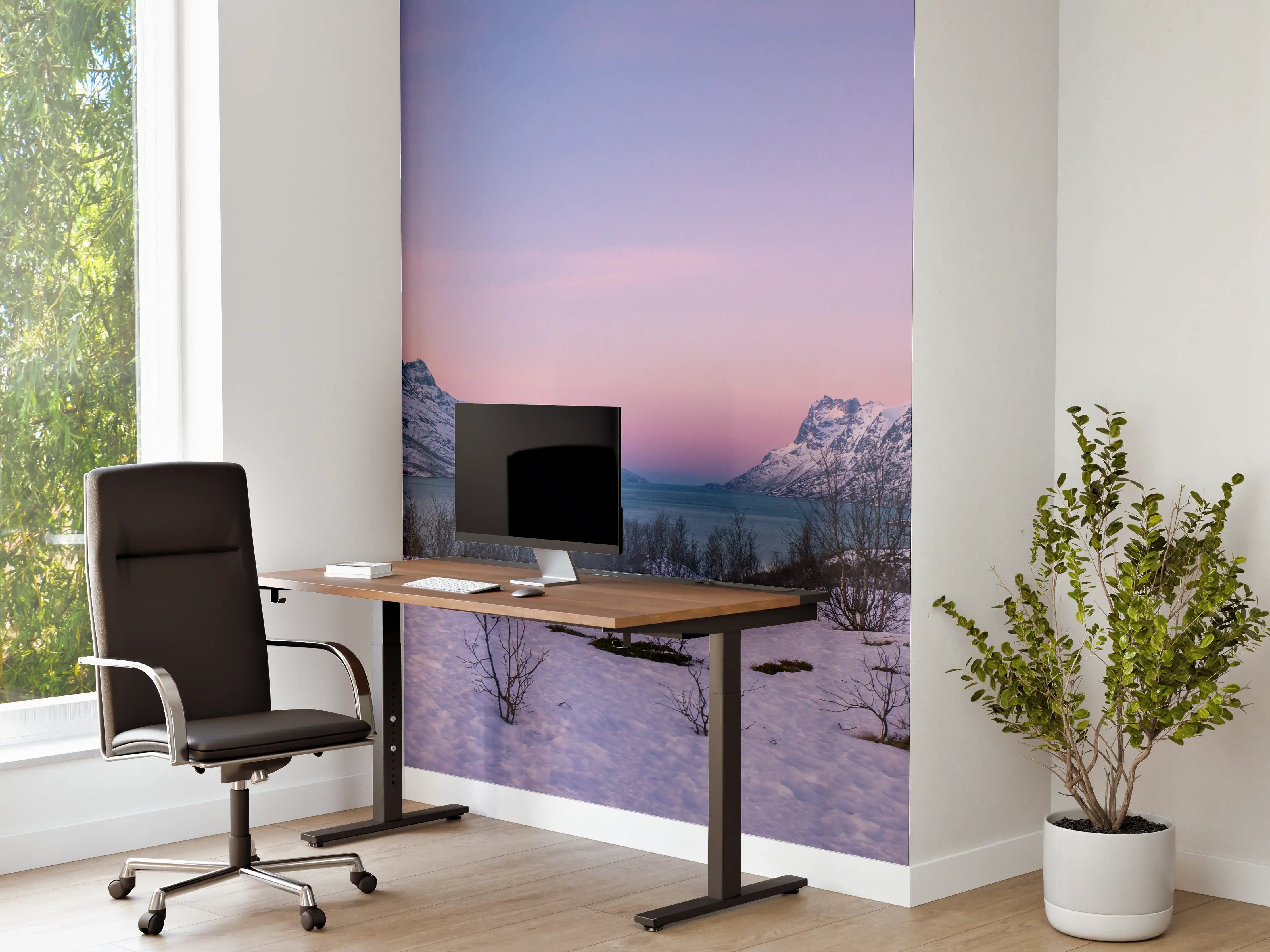 Büro Wandgestaltung - Sonnenuntergang über verschneiten Bergen