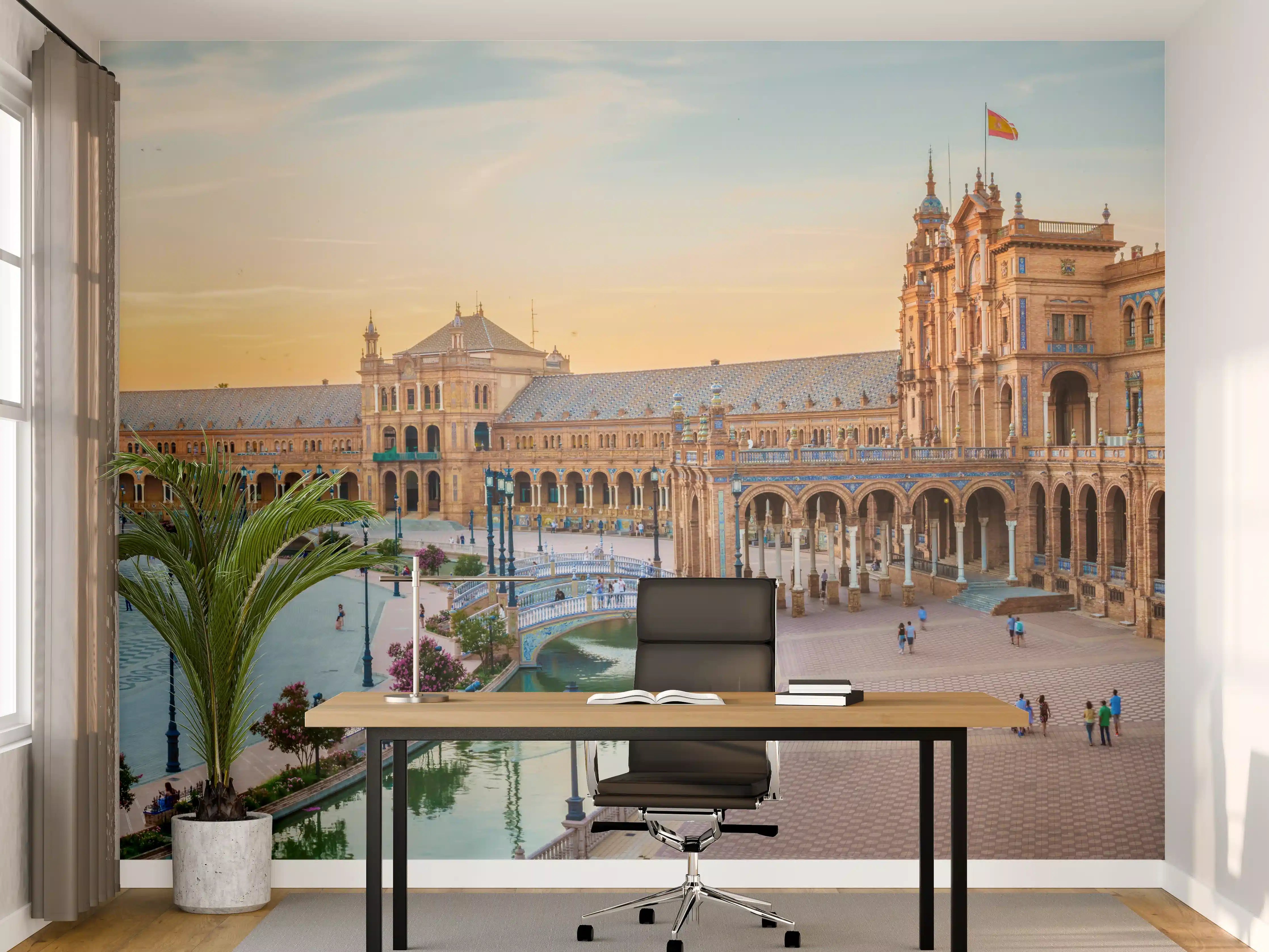 Büro Wandgestaltung - Spanisches Platzpanorama bei Sonnenuntergang